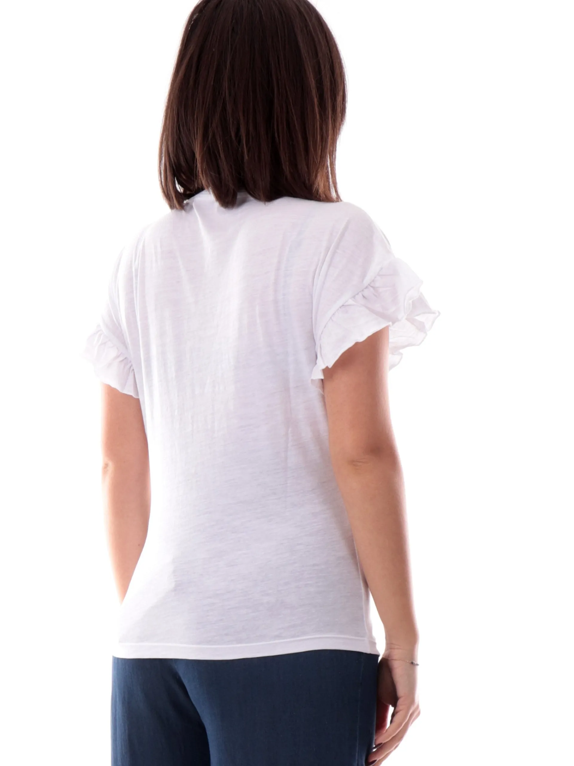 YES ZEE T-Shirt*Maglia bianca maniche pipistrello da donna logo con strass T203TL00
