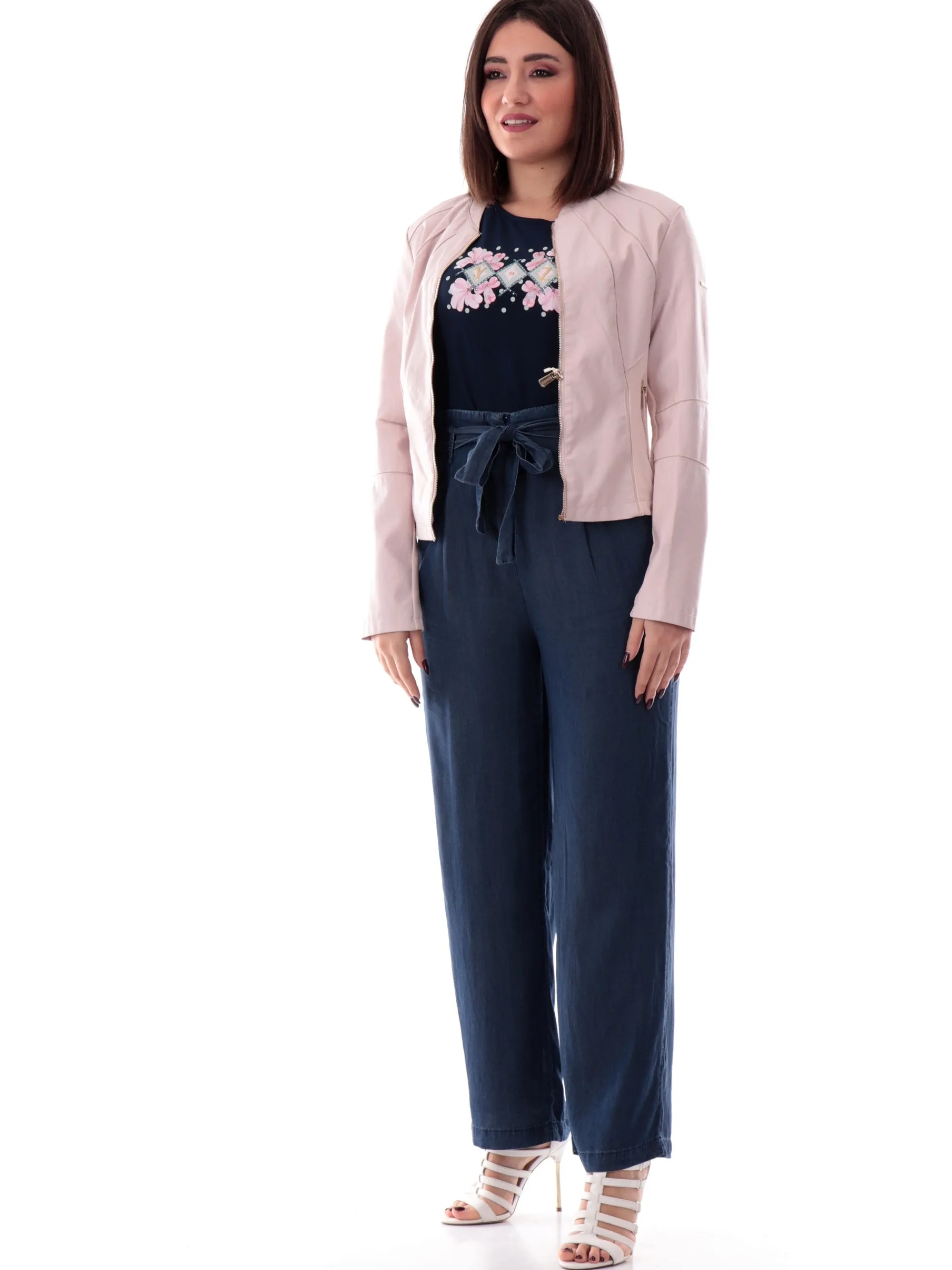YES ZEE T-Shirt*Maglia blu girocollo da donna logo strass T257S701