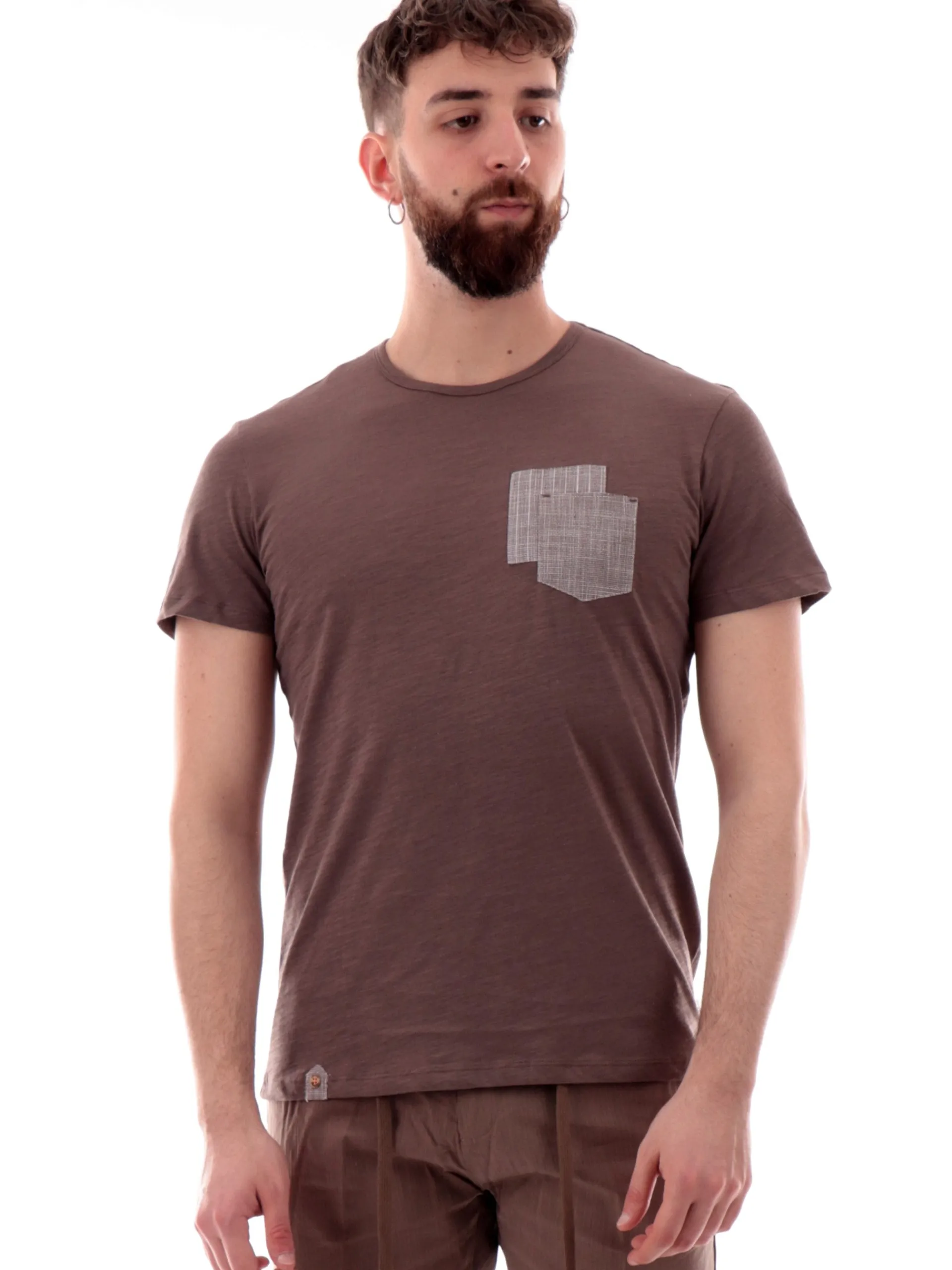 YES ZEE T-Shirt*Maglia marrone girocollo da uomo con taschino T736S500
