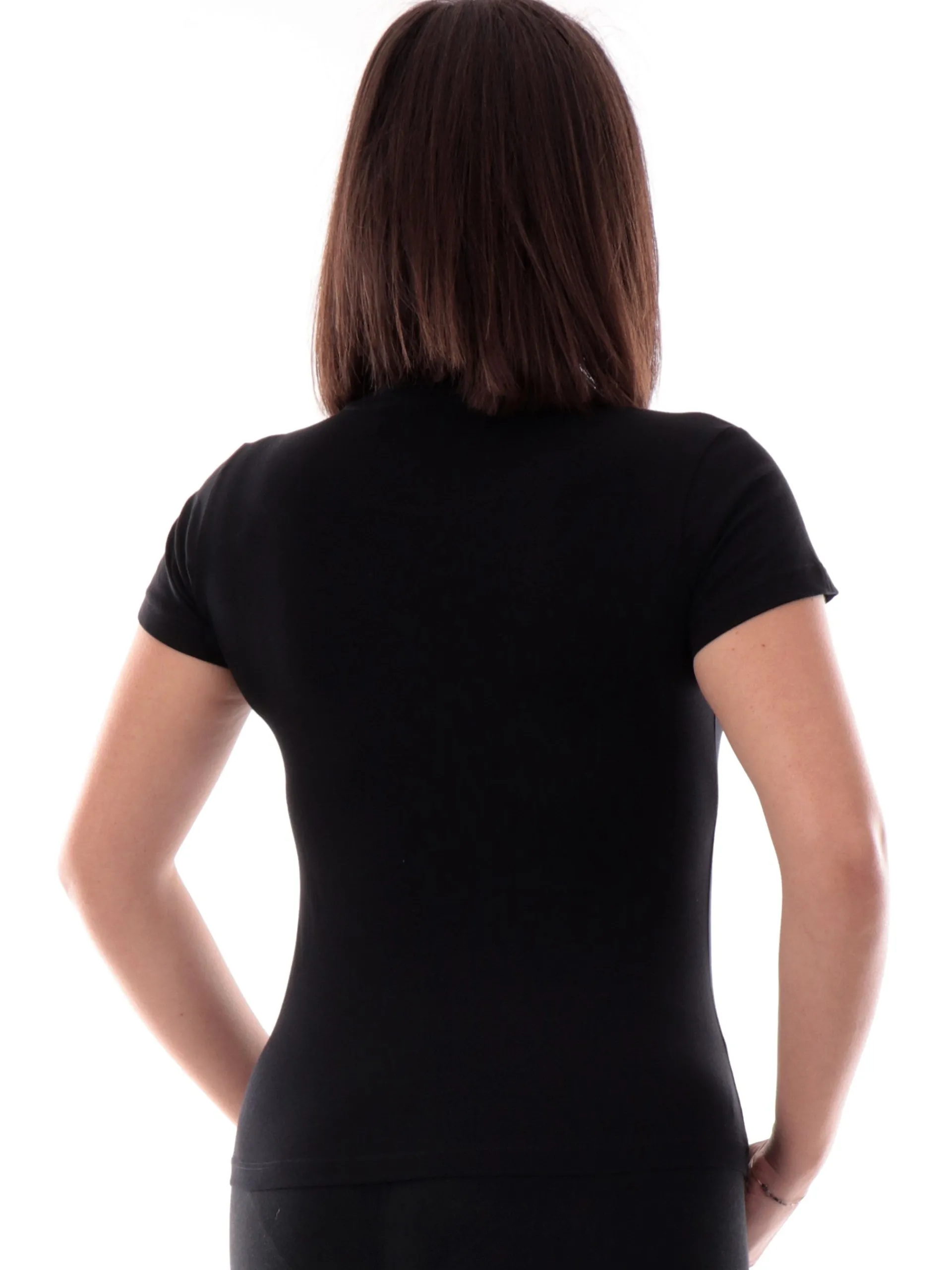 YES ZEE T-Shirt*Maglia nera girocollo da donna logo con strass T226S100