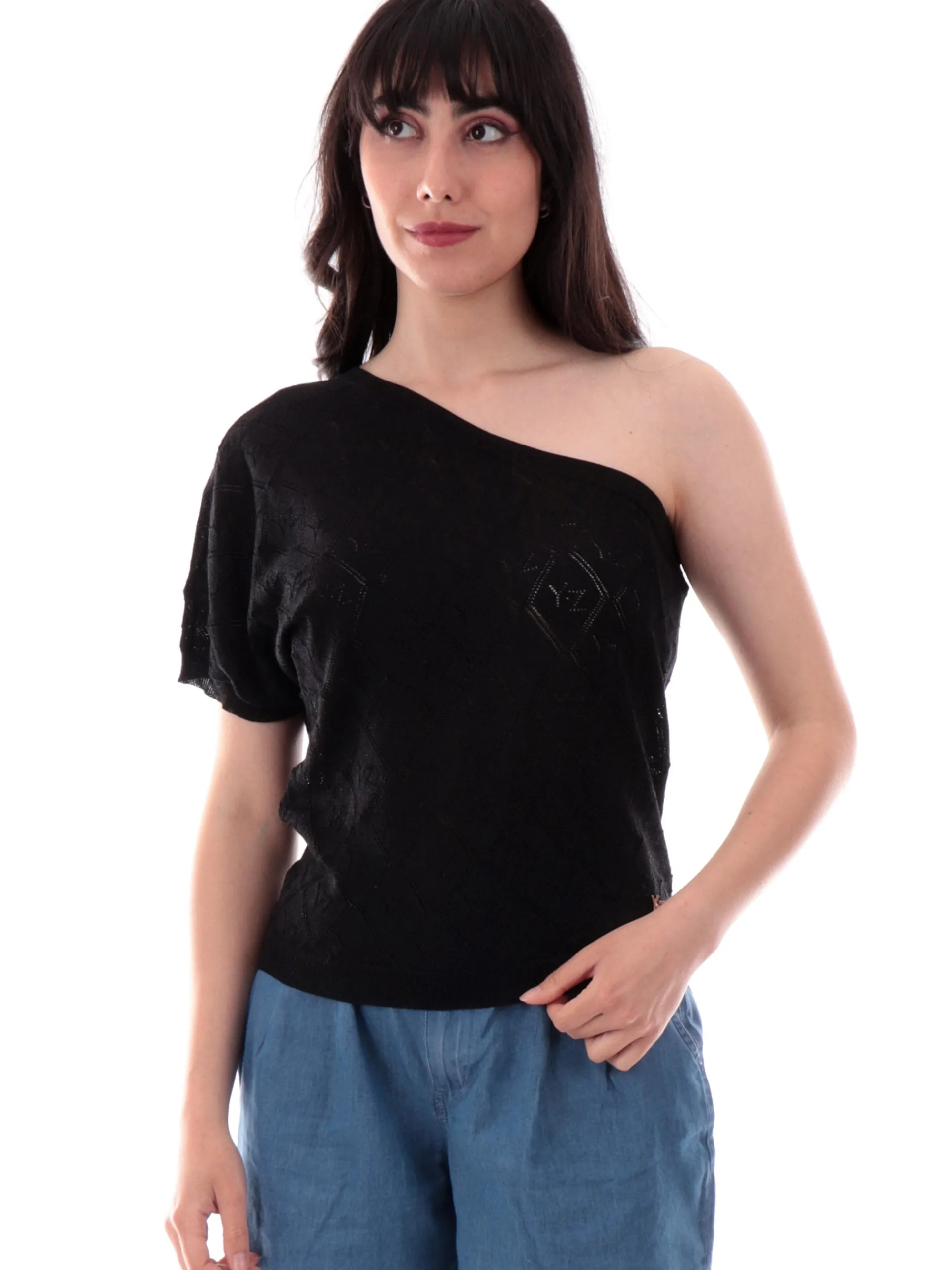 YES ZEE Maglie*Maglia nera lurex monospalla M233I6000801