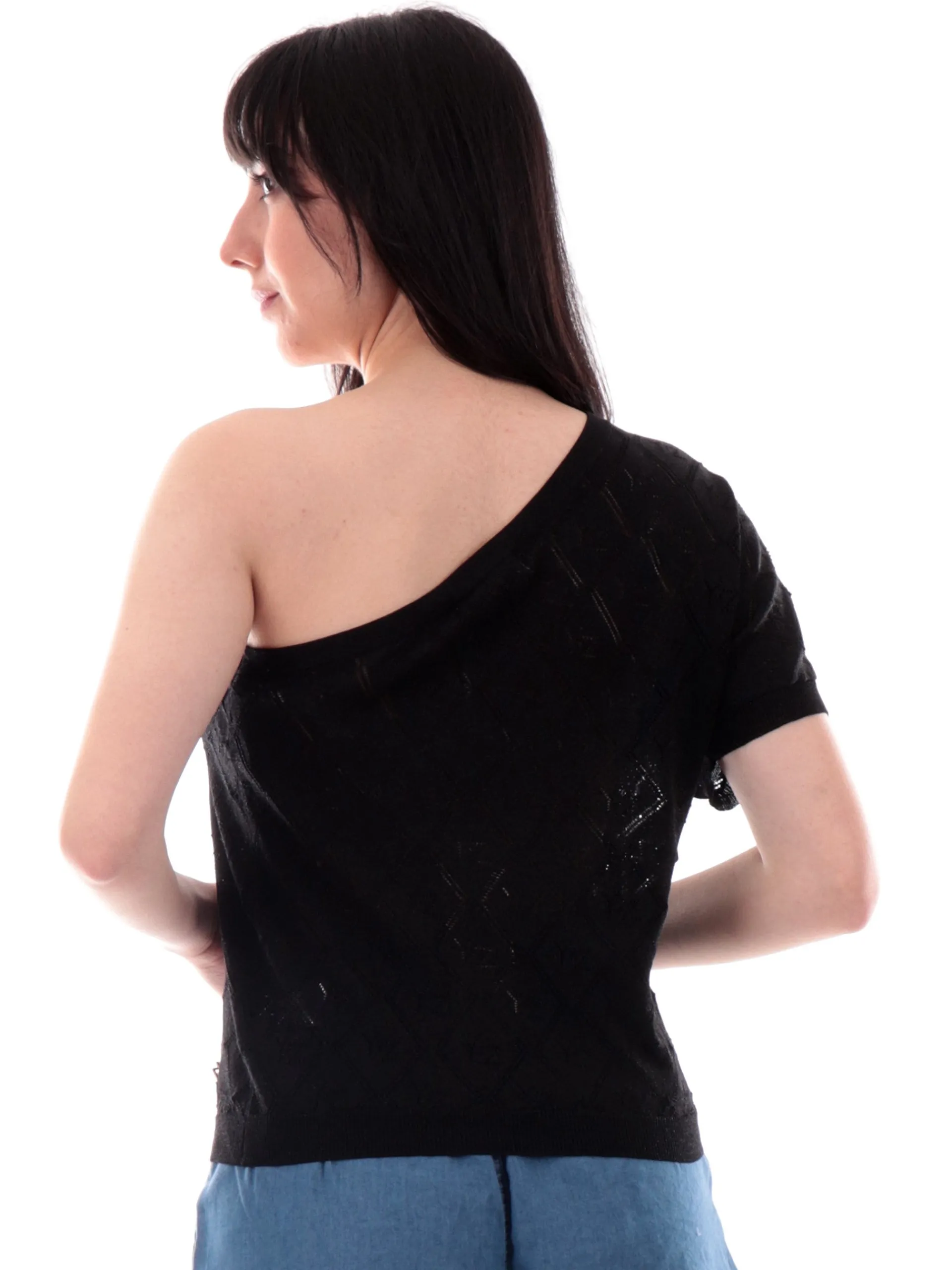 YES ZEE Maglie*Maglia nera lurex monospalla M233I6000801