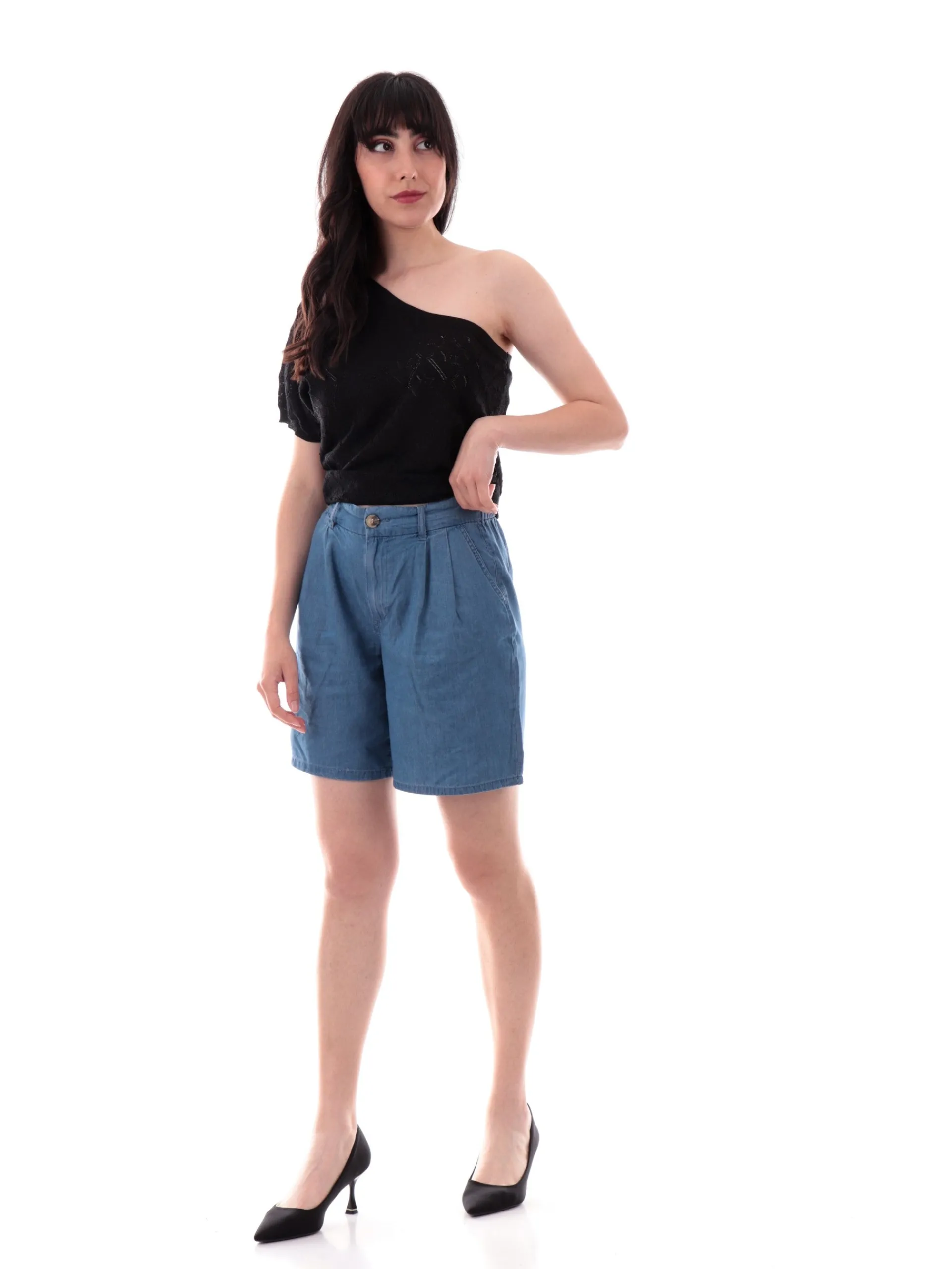 YES ZEE Maglie*Maglia nera lurex monospalla M233I6000801