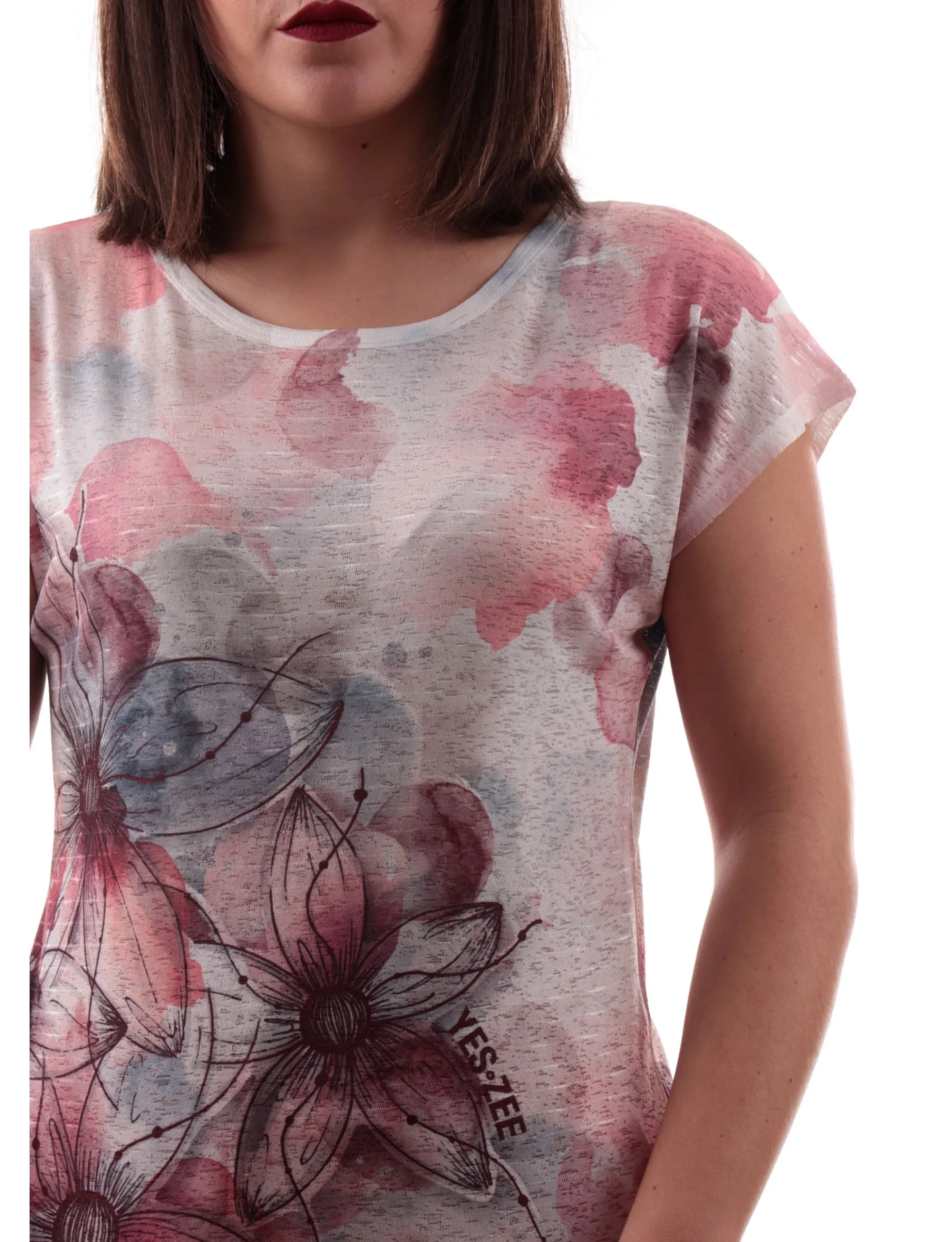 YES ZEE T-Shirt*Maglia rosa da donna stampa fiori T243Y302