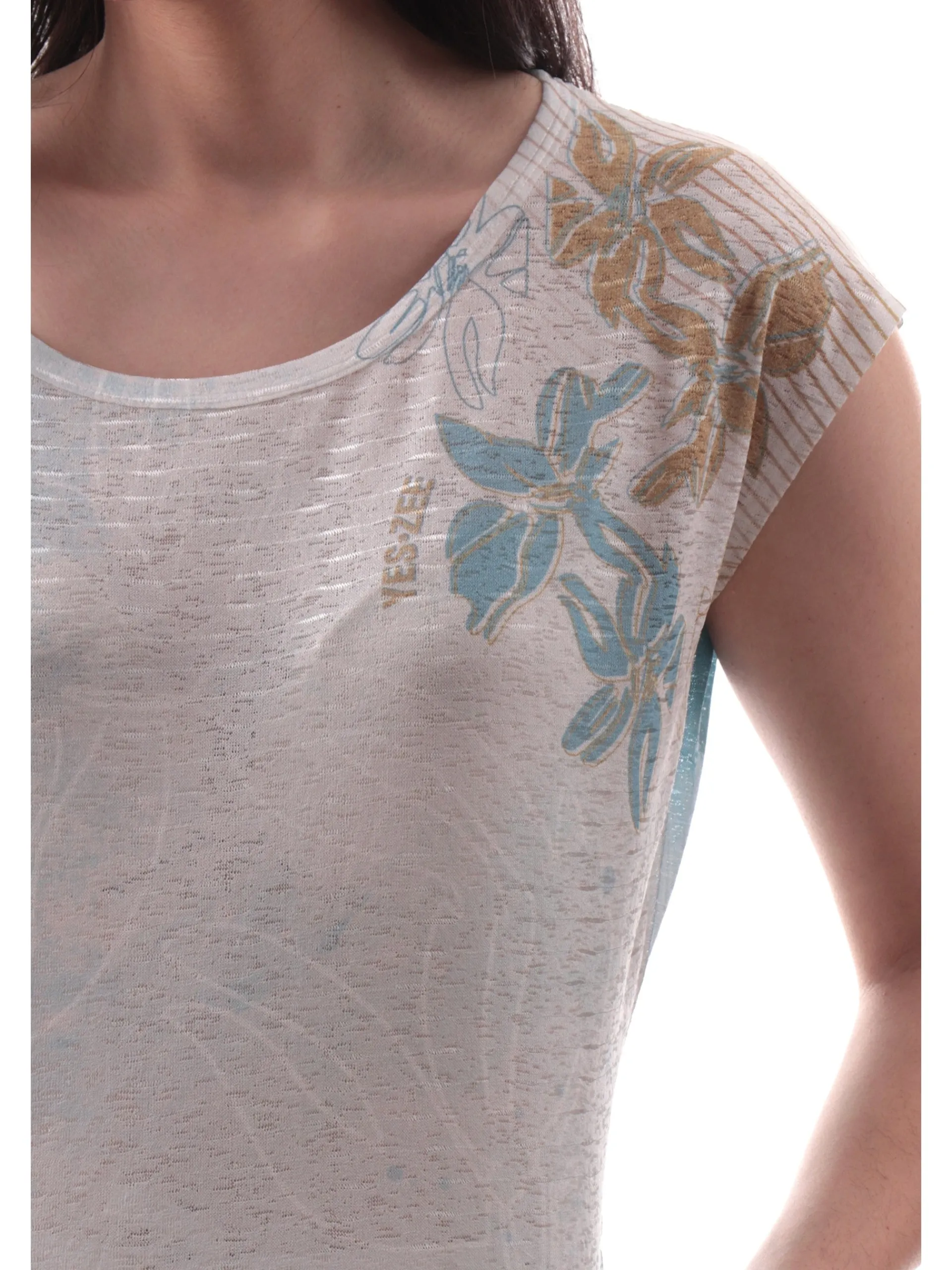 YES ZEE T-Shirt*Maglia verde acqua da donna stampa fiori T235Y303
