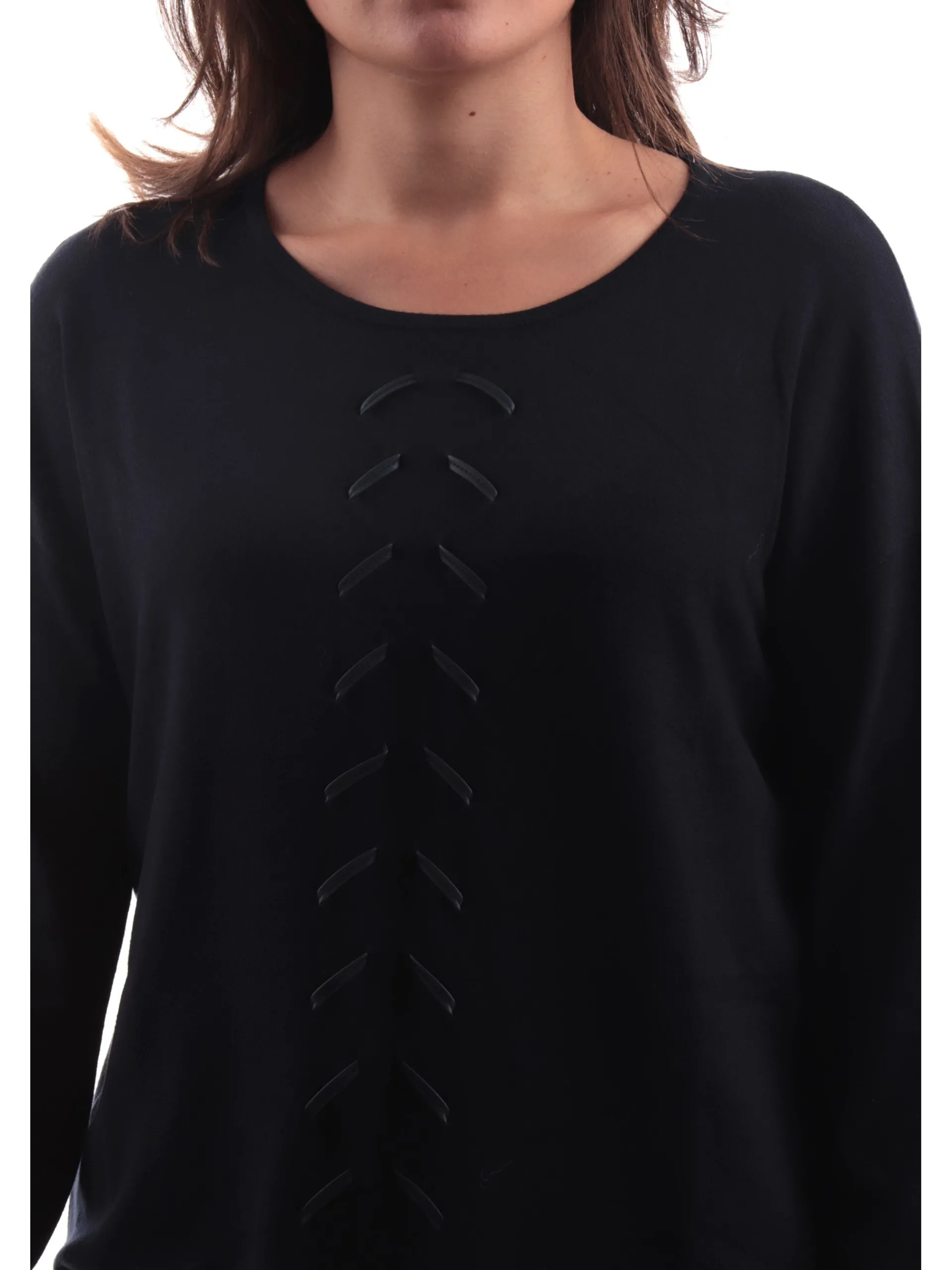 ANIS Maglie*Maglione blu da donna collo laccio pelle 245F1010