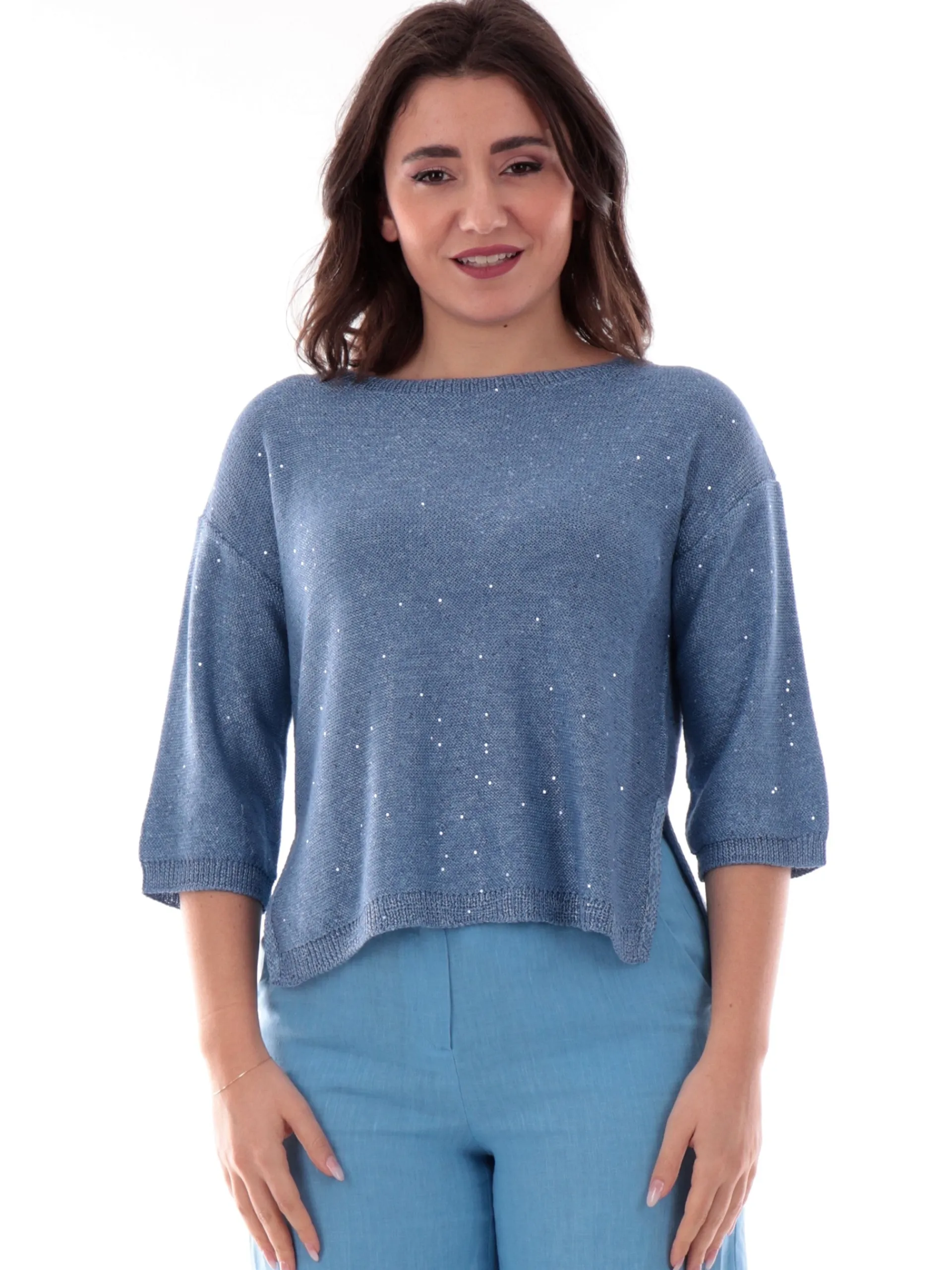 ANIS Maglie*Maglione blu scollo barca da donna con paillettes 251W1236