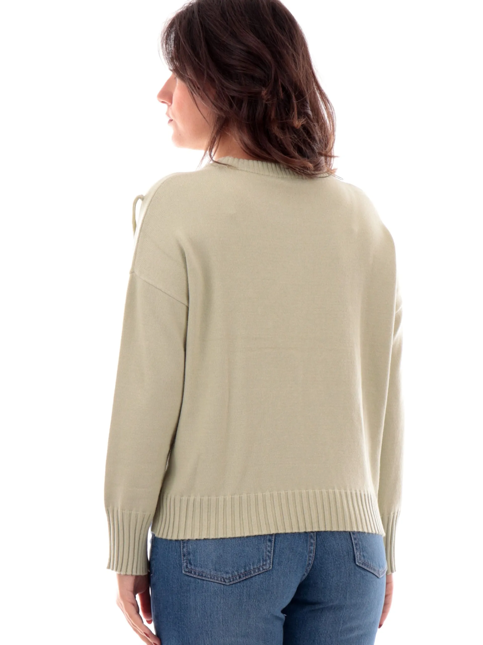 ANIS Maglie*Maglione con frange verde da donna girocollo 245W6251