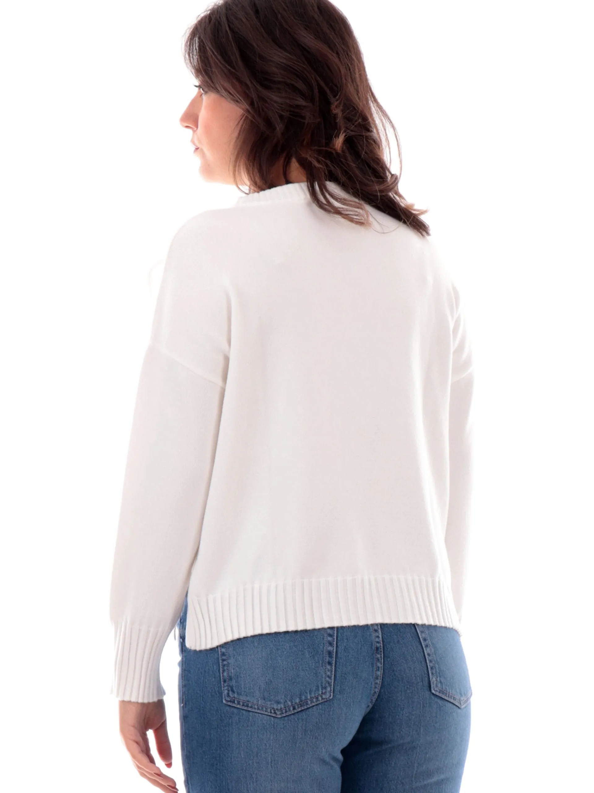 ANIS Maglie*Maglione con frange bianco da donna girocollo 245W6251