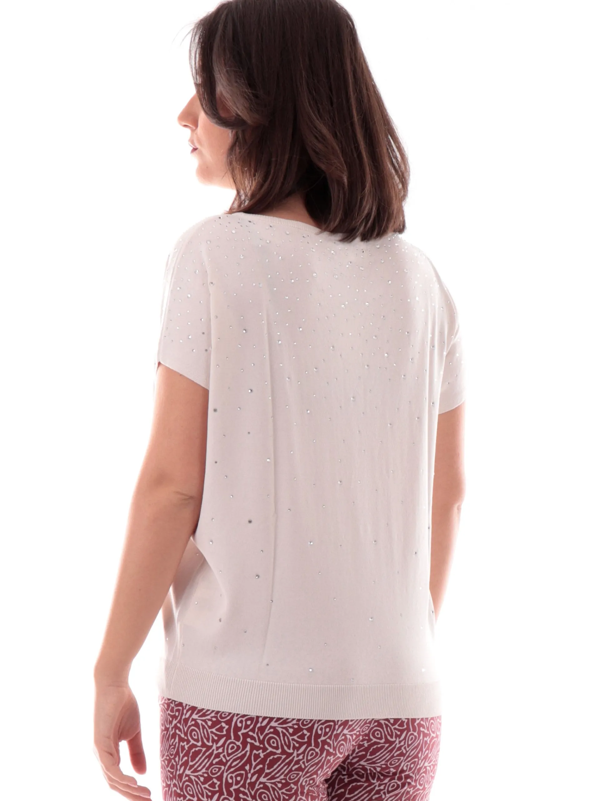 ANIS Maglie*Maglione scollo a barca beige da donna vestibilità morbida con strass 251W6046