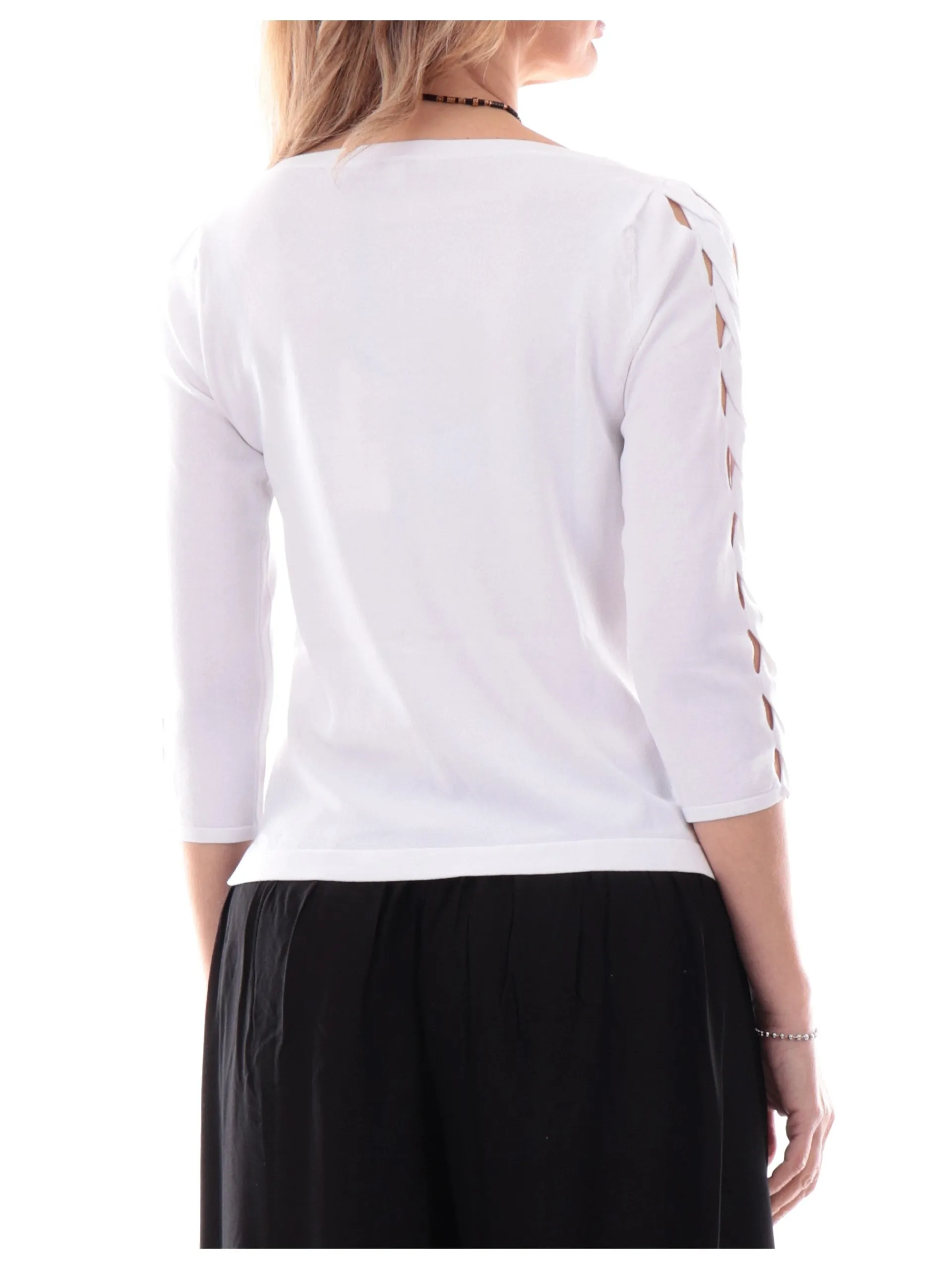 ANIS Maglie*Maglione scollo a barca bianca da donna maniche tre quarti 251W1071