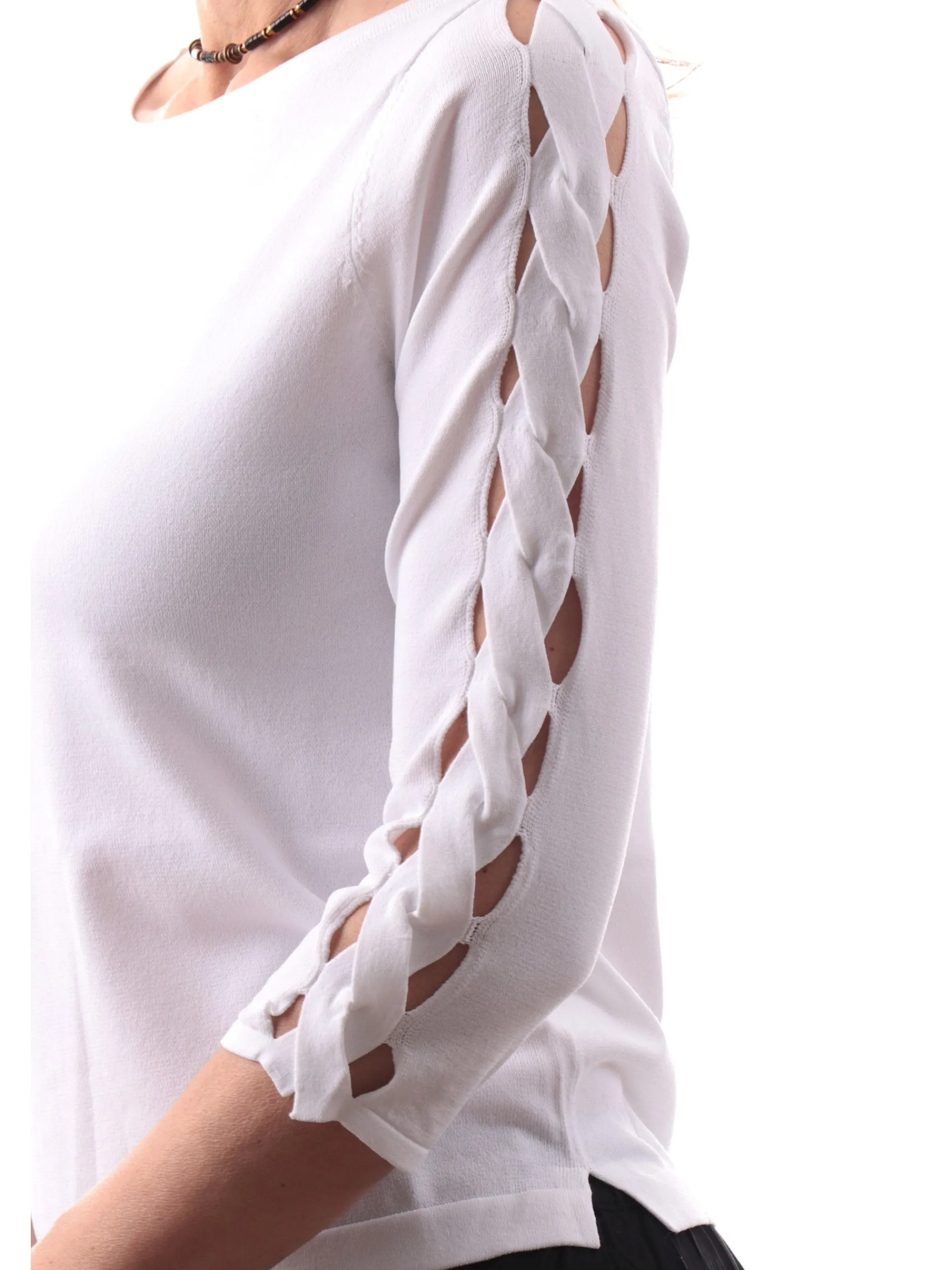 ANIS Maglie*Maglione scollo a barca bianca da donna maniche tre quarti 251W1071