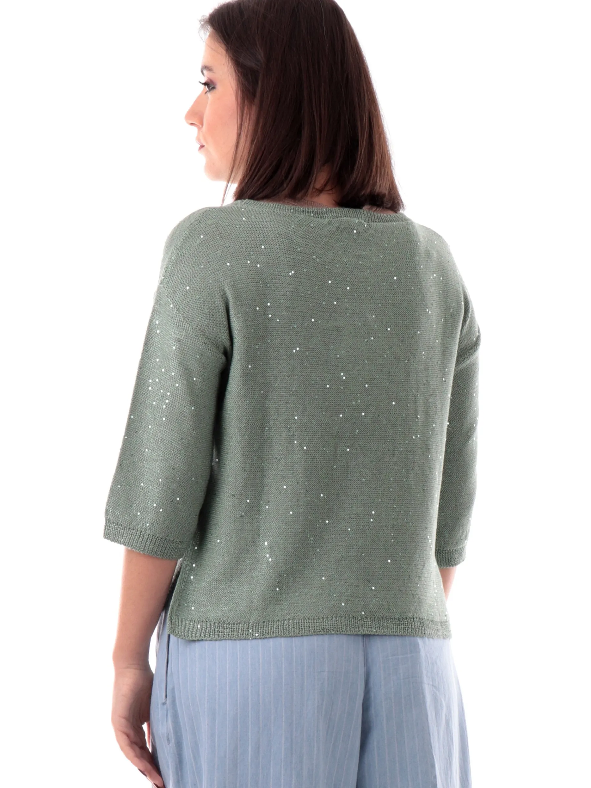ANIS Maglie*Maglione verde scollo barca da donna con paillettes 251W1236
