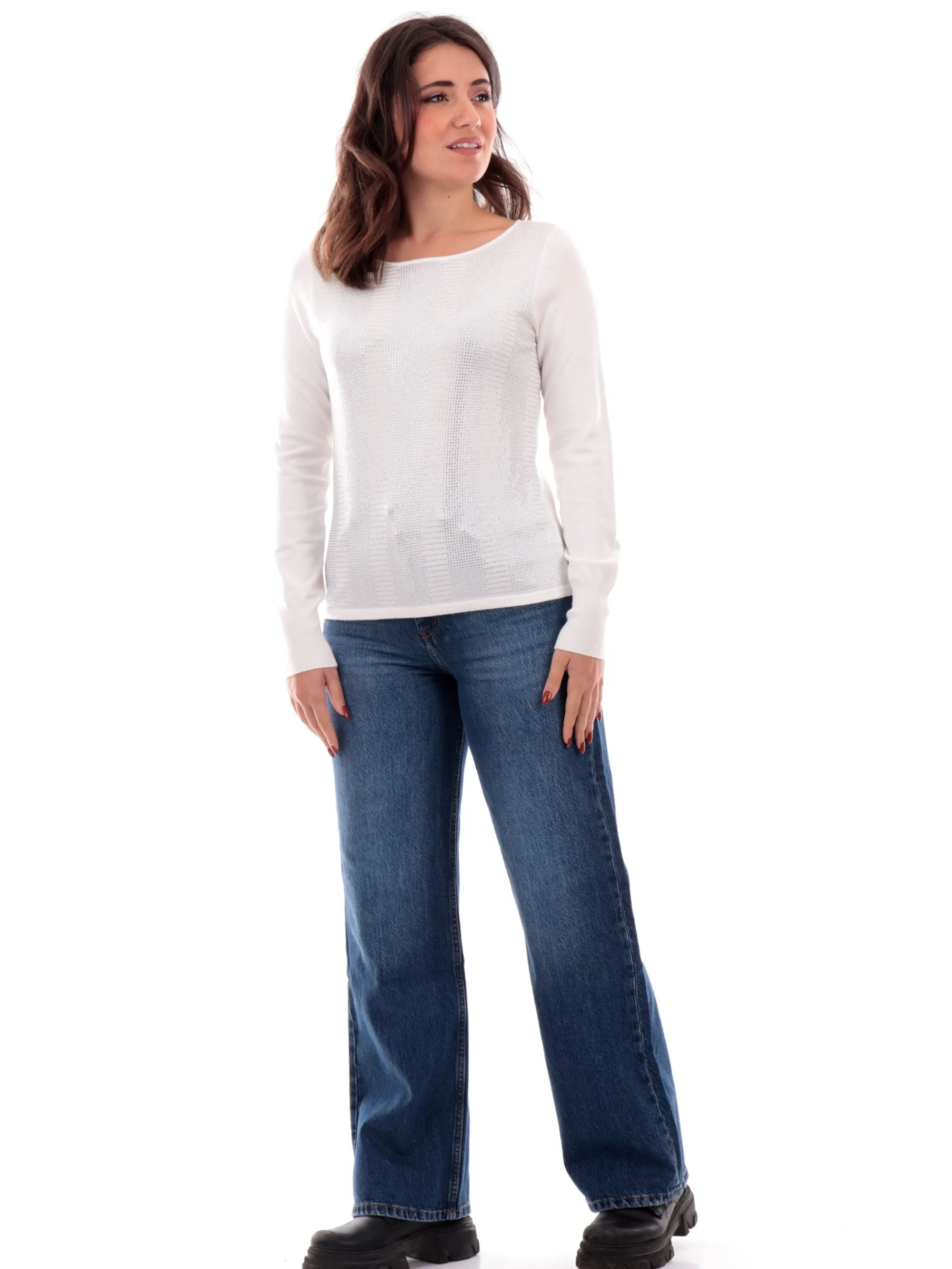 ANIS Maglie*Maglione White bianco da donna con strass 245W1137