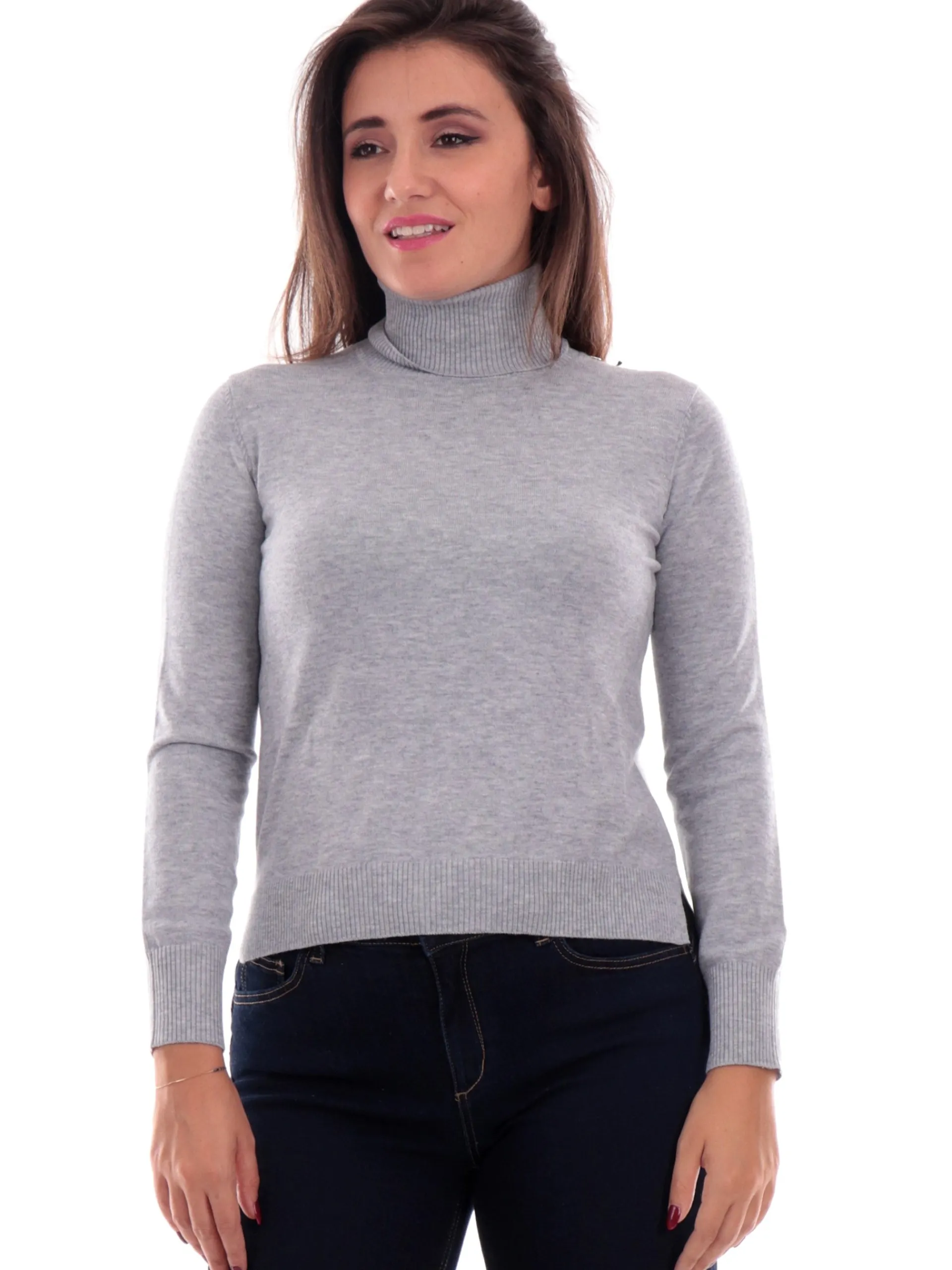 ANIS Maglie*Maglione White Grigio Collo Alto Dolcevita 245W1221