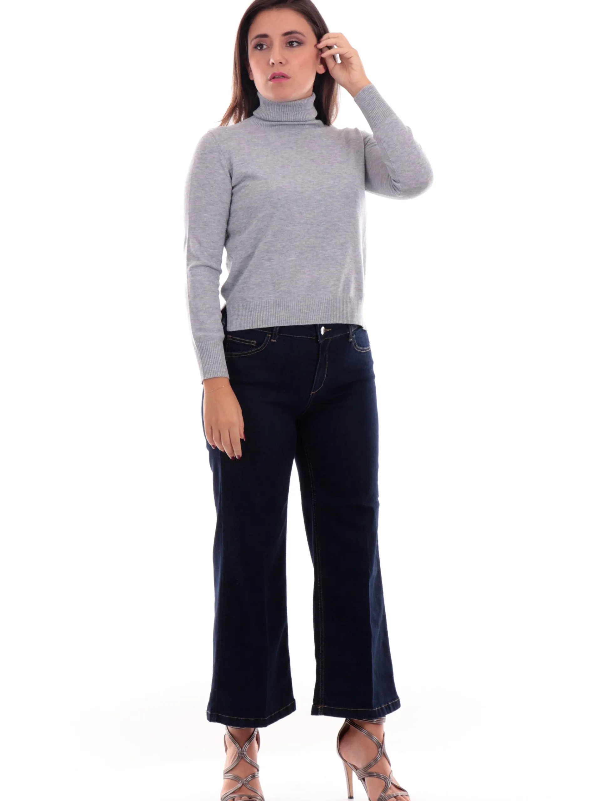 ANIS Maglie*Maglione White Grigio Collo Alto Dolcevita 245W1221