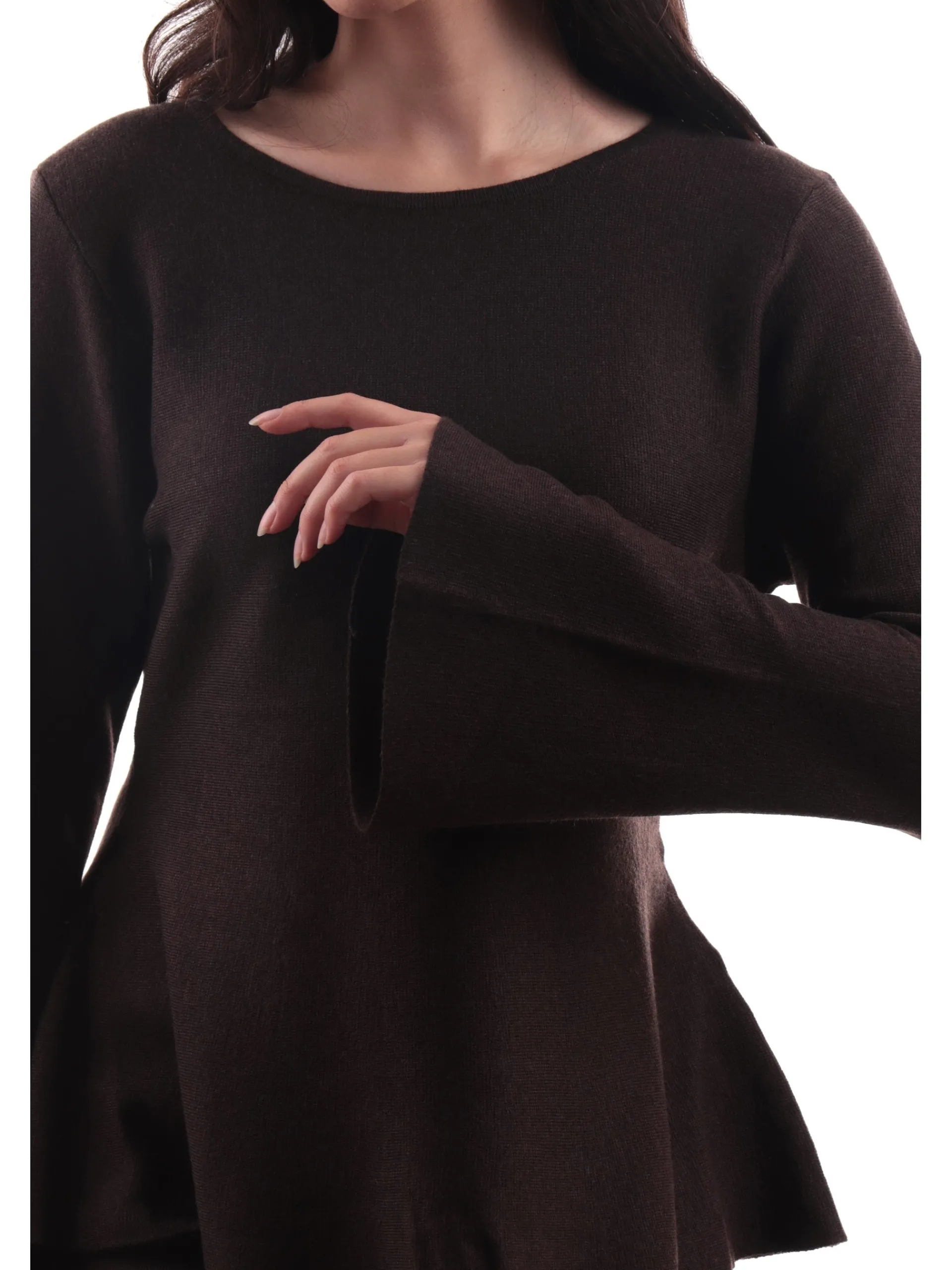 ANIS Maglie*Maglione White Marrone maniche a sbuffo 245W1320