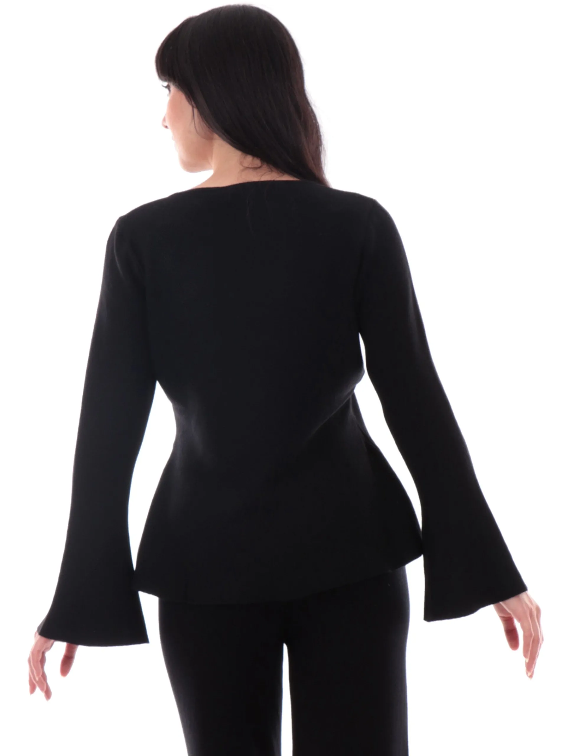 ANIS Maglie*Maglione White nero maniche a sbuffo 245W1320