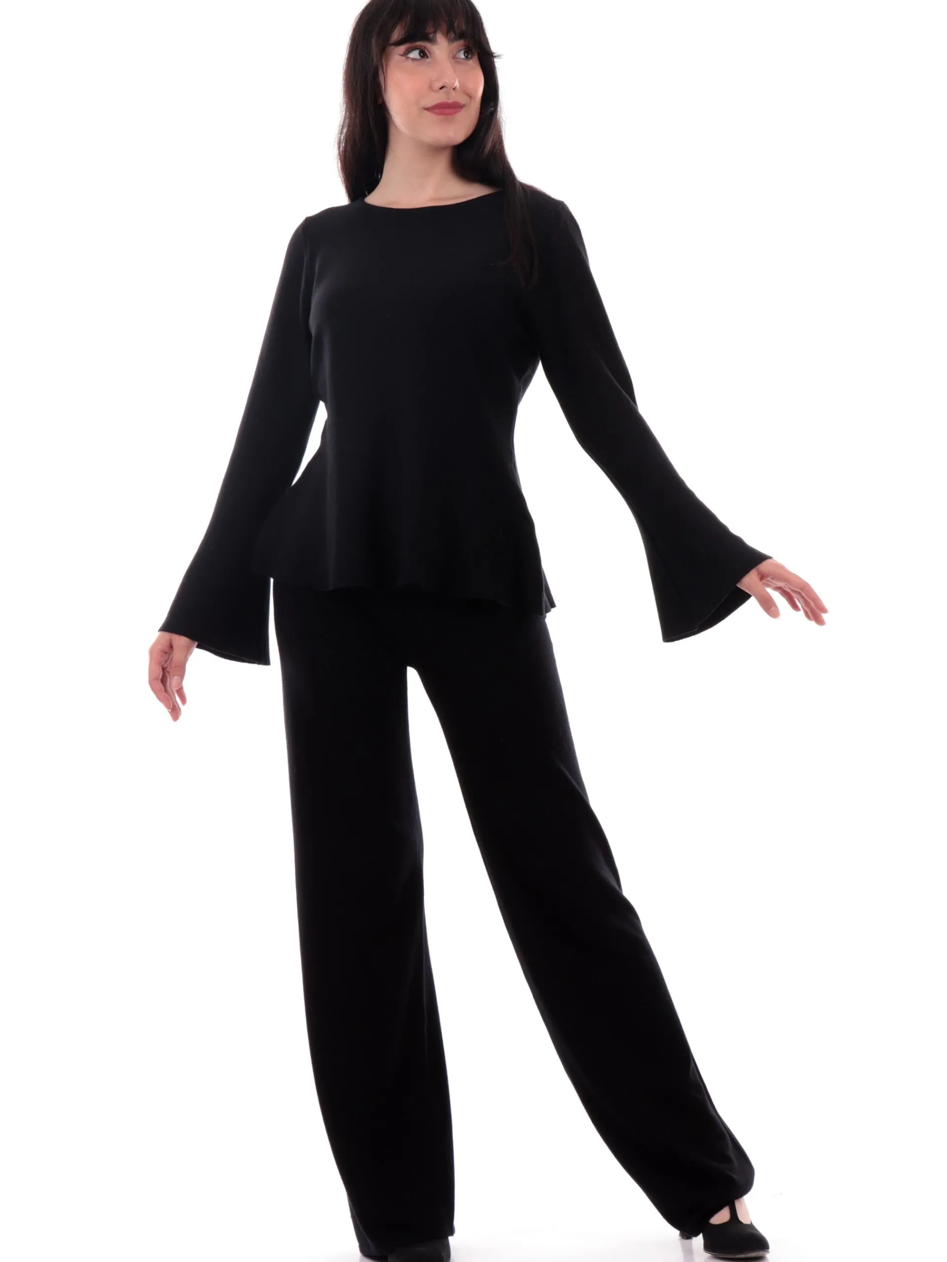 ANIS Maglie*Maglione White nero maniche a sbuffo 245W1320