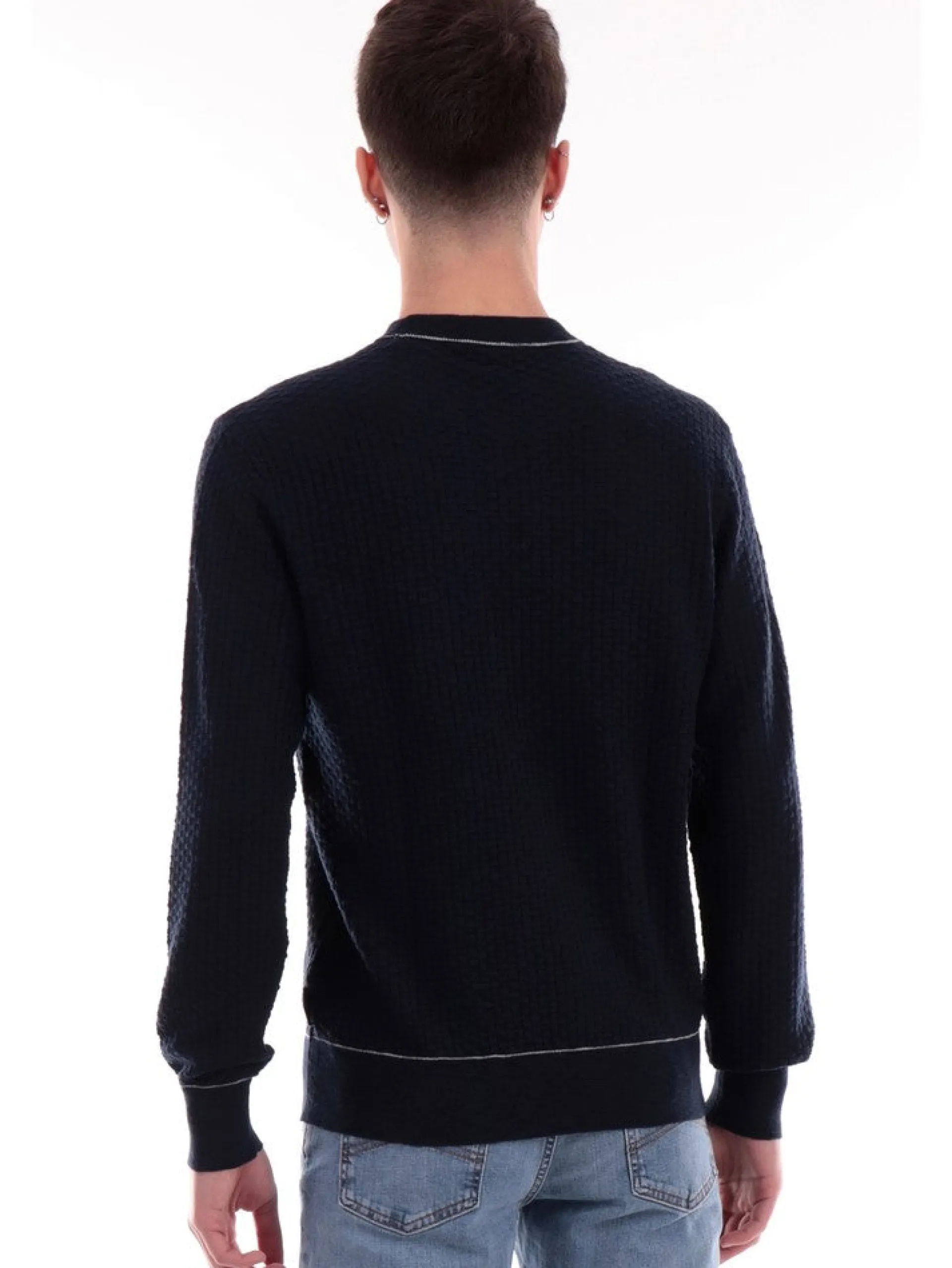 ARMANI EXCHANGE Maglie*Maglione AX Blu trama tridimensionale lavorata intreccio