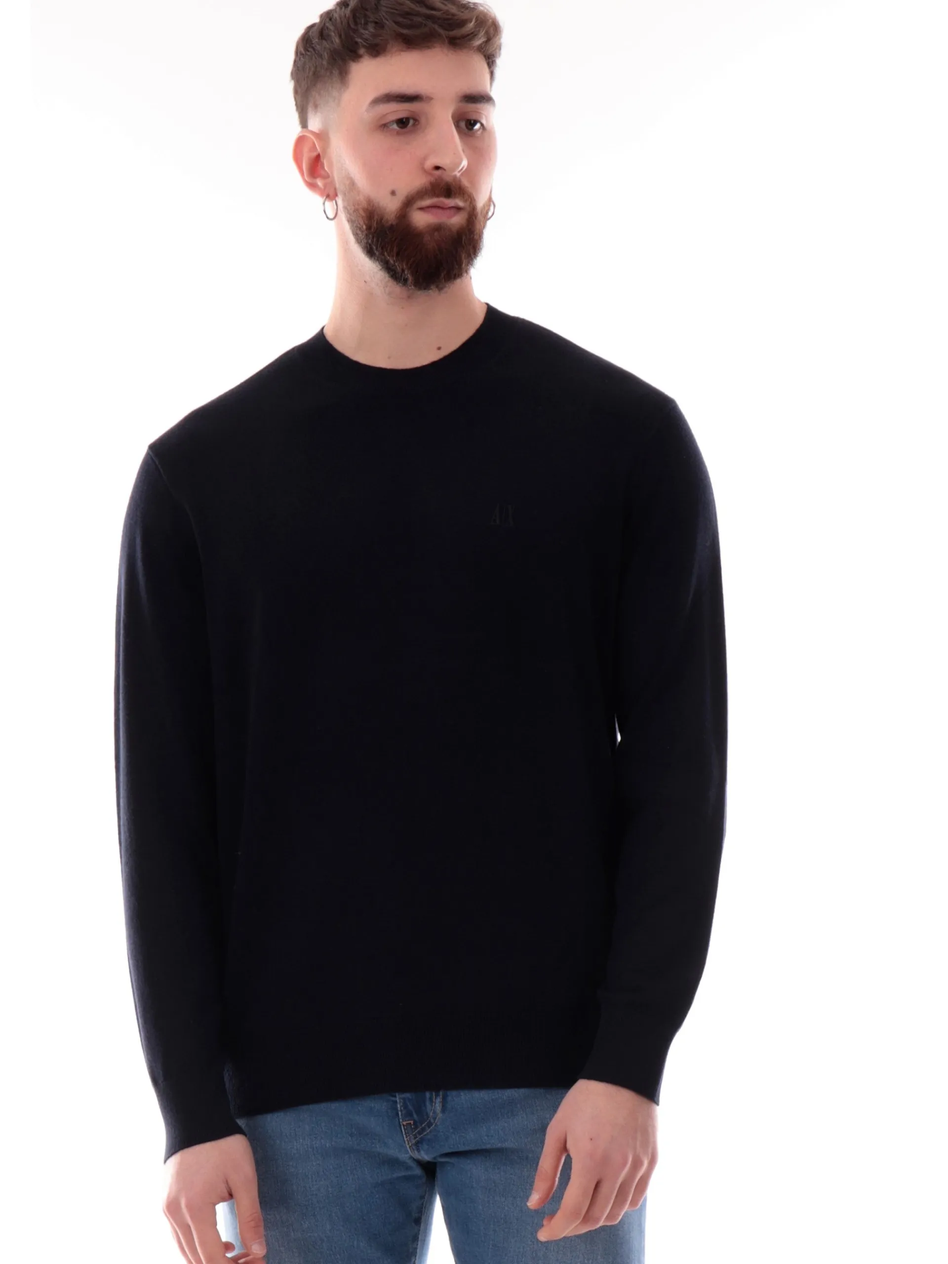 ARMANI EXCHANGE Maglie*Maglione AX blu navy da uomo logo AX ricamato XM000338AF12291