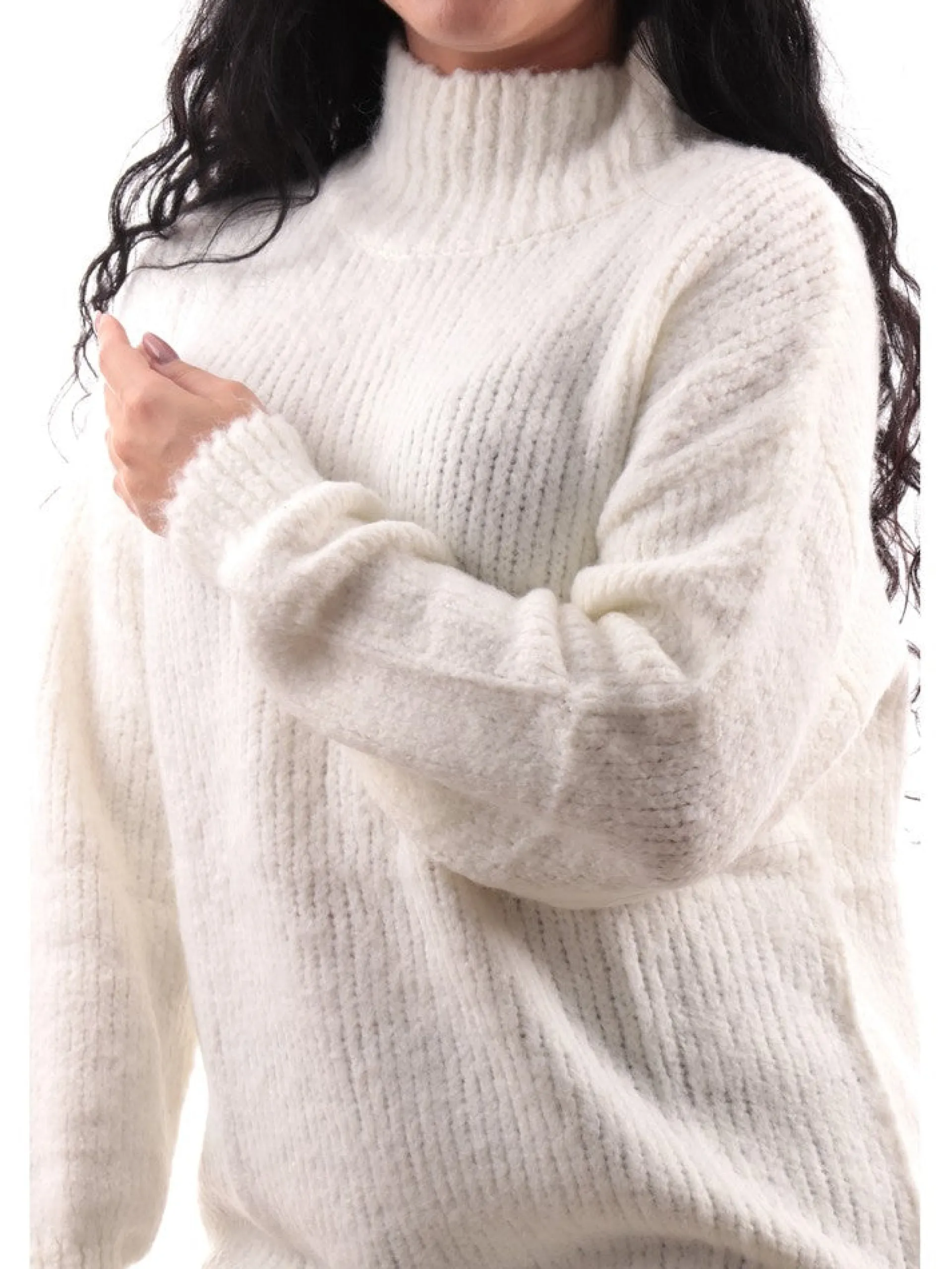 MOLLYBRACKEN Maglie*Maglione bianco collo alto dolcevita da donna Molly Bracken LAR237BH