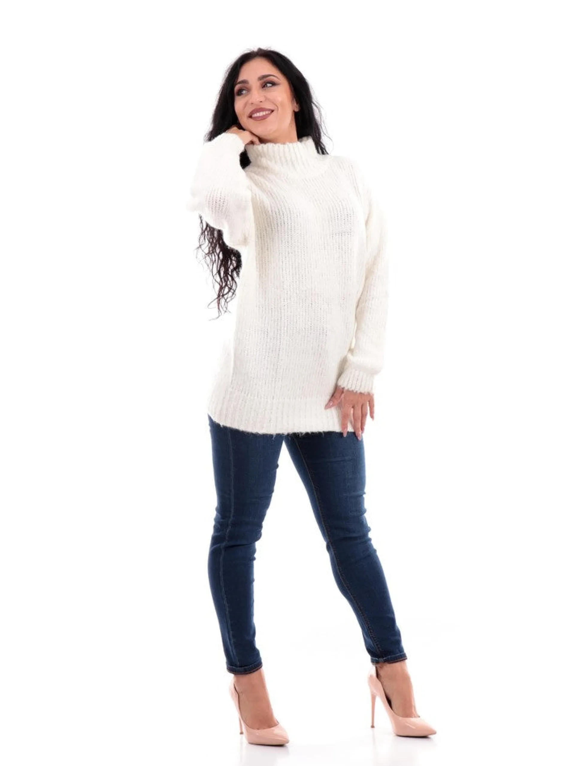MOLLYBRACKEN Maglie*Maglione bianco collo alto dolcevita da donna Molly Bracken LAR237BH