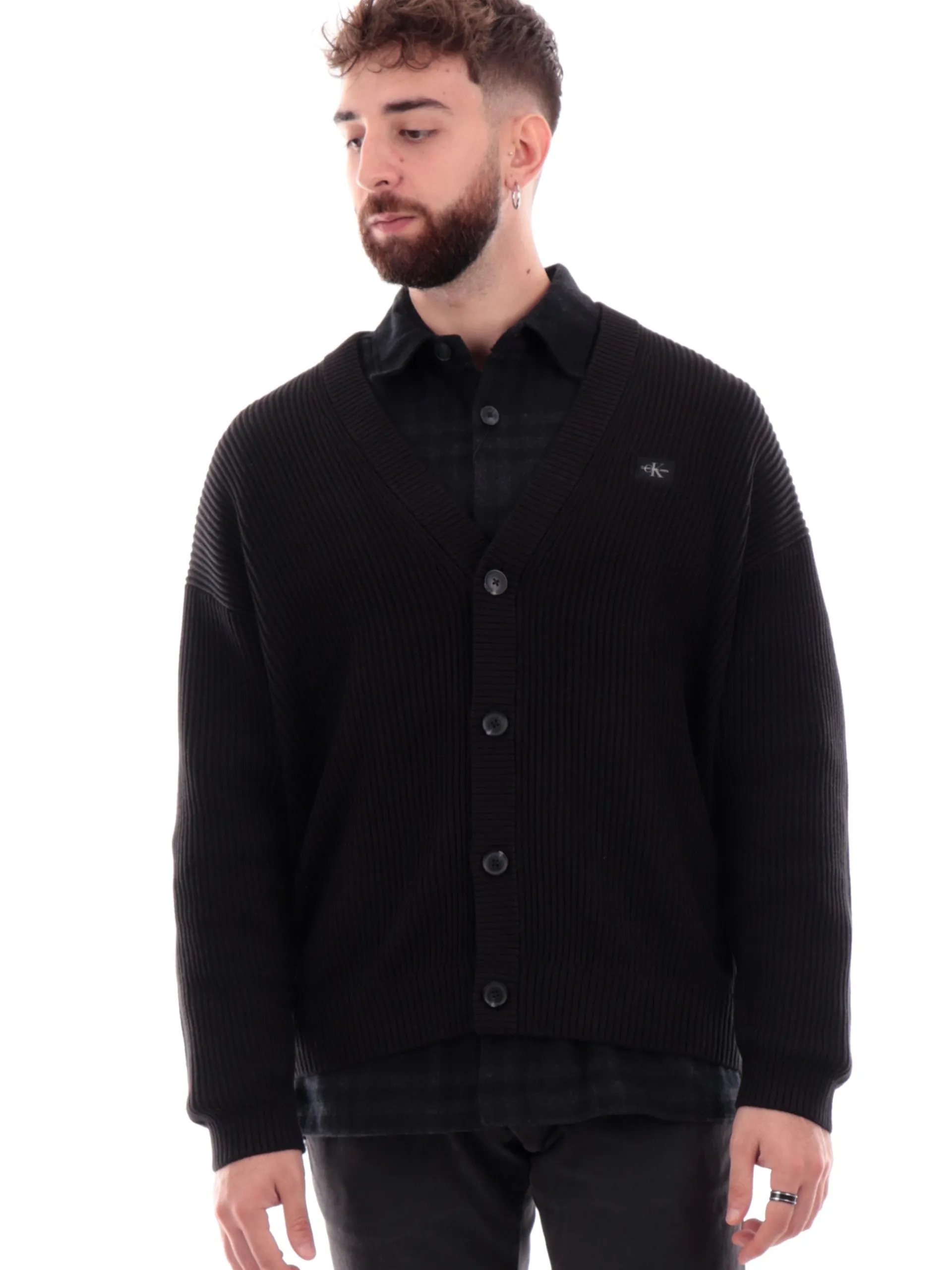 CALVIN KLEIN Maglie*Maglione cardigan nero da uomo scollo a V J30J326201