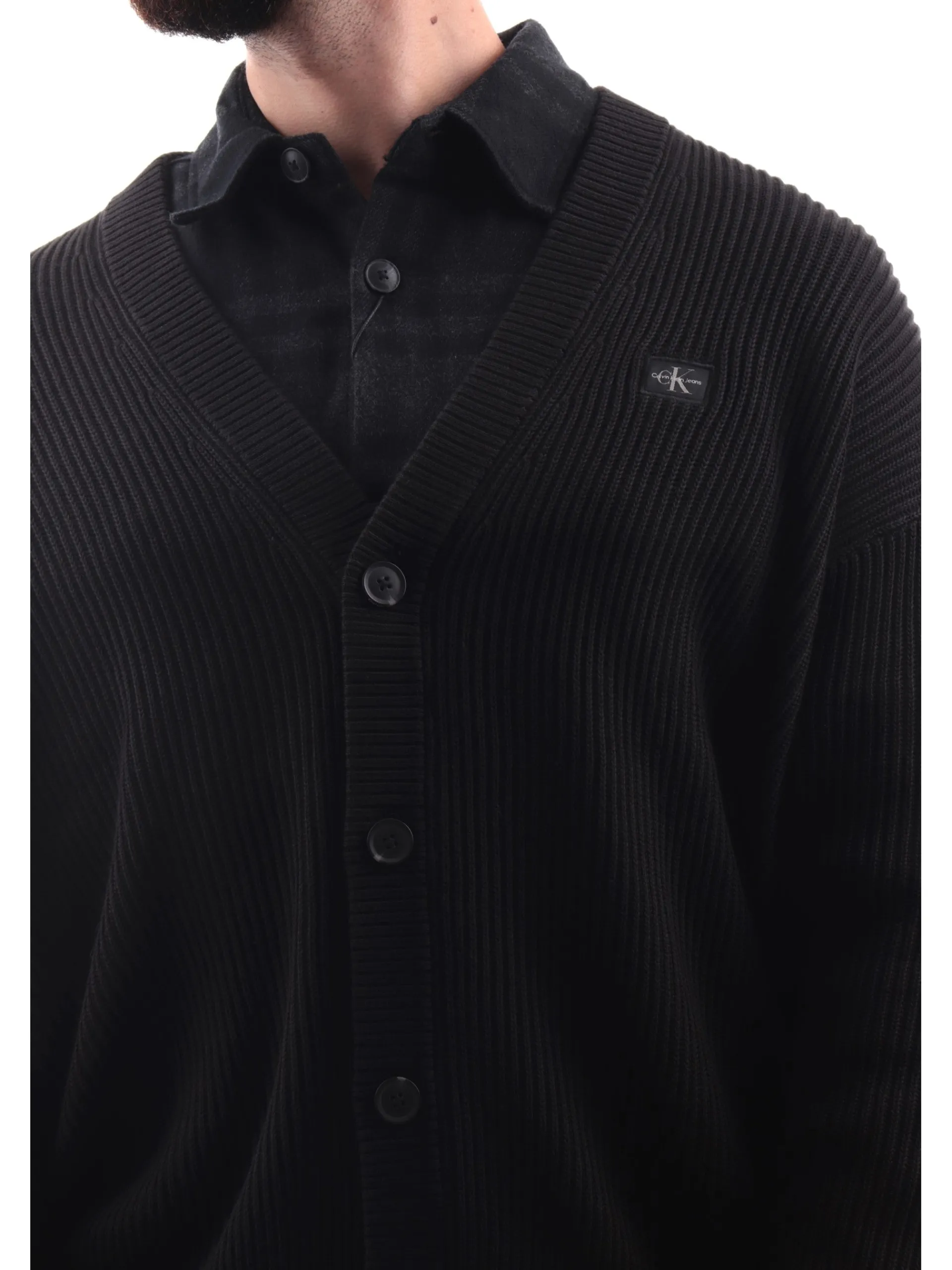 CALVIN KLEIN Maglie*Maglione cardigan nero da uomo scollo a V J30J326201