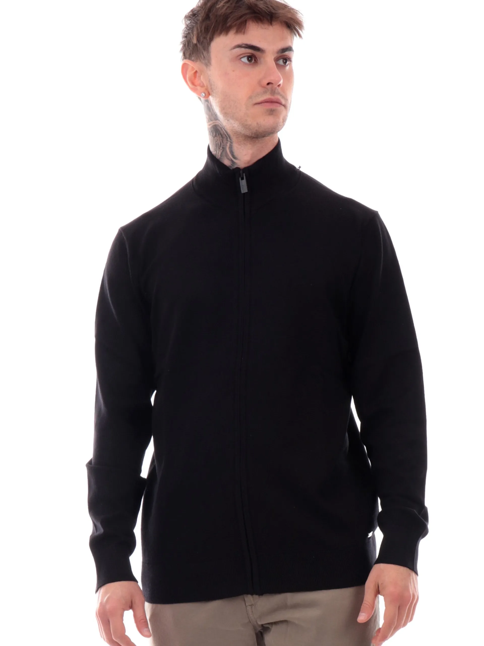 MARKUP Maglie*Maglione cardigan nero da uomo full zip viscosa MK20016