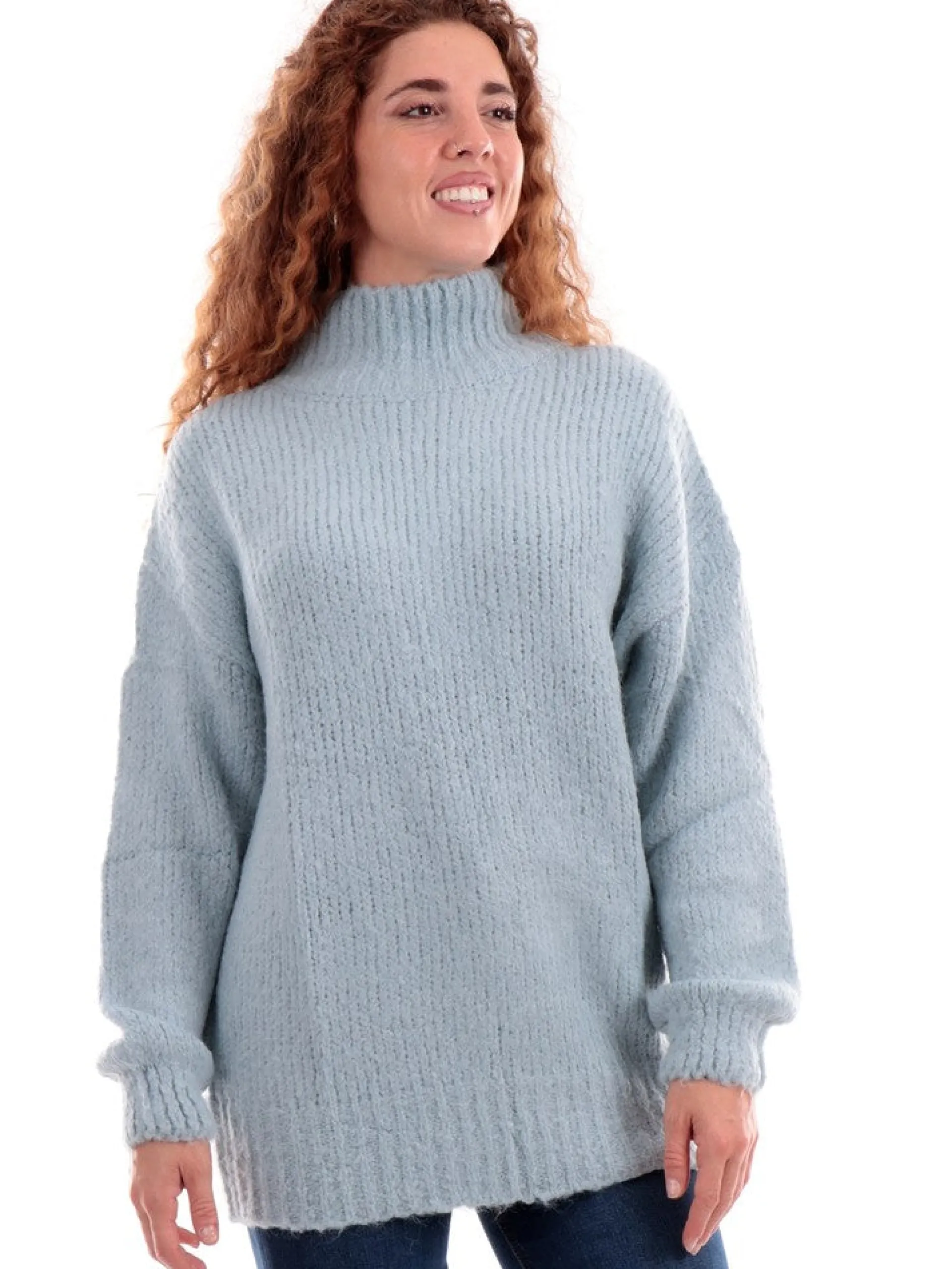 MOLLYBRACKEN Maglie*Maglione Celeste collo alto dolcevita da donna Molly Bracken LAR237BH