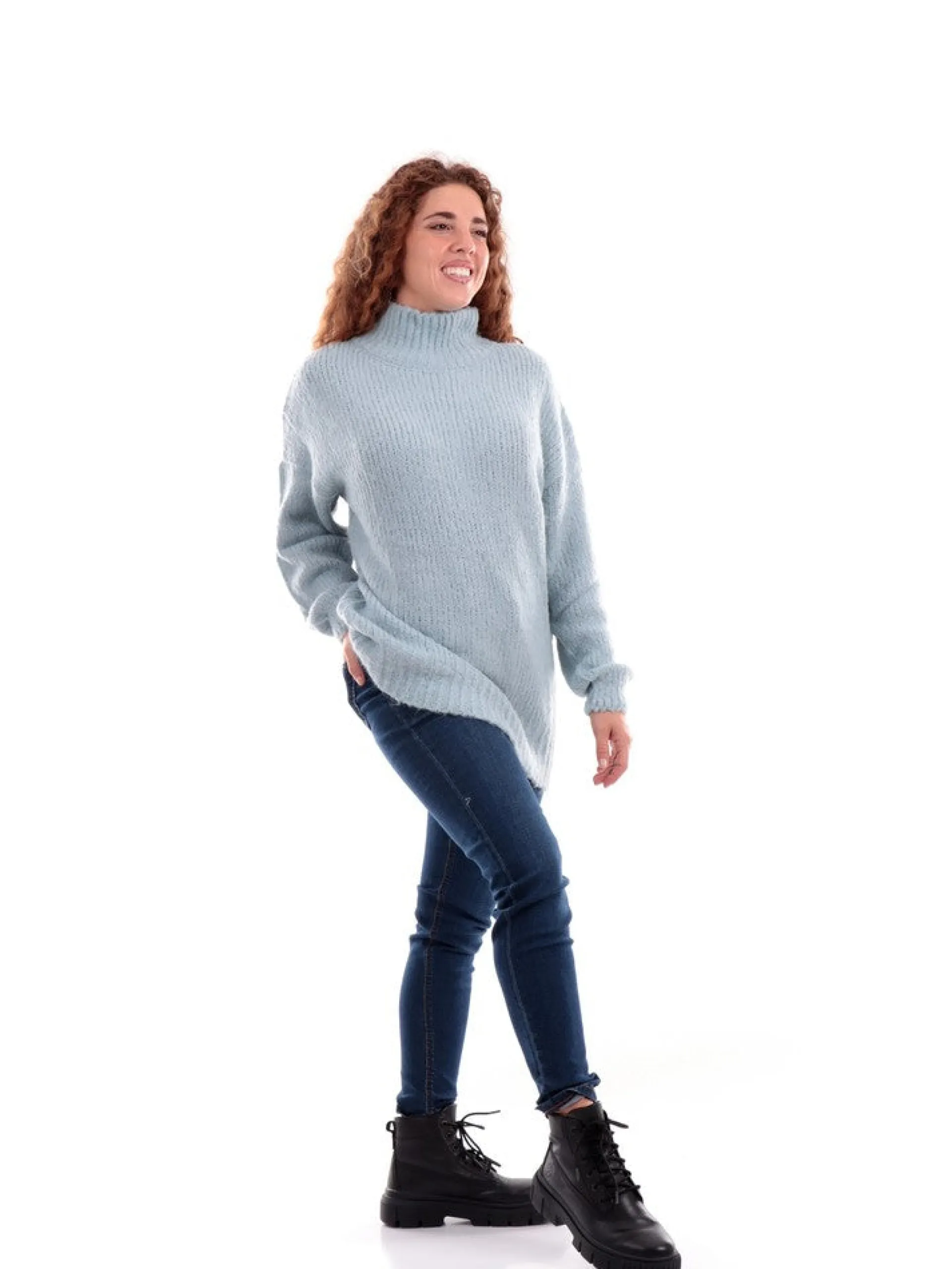 MOLLYBRACKEN Maglie*Maglione Celeste collo alto dolcevita da donna Molly Bracken LAR237BH