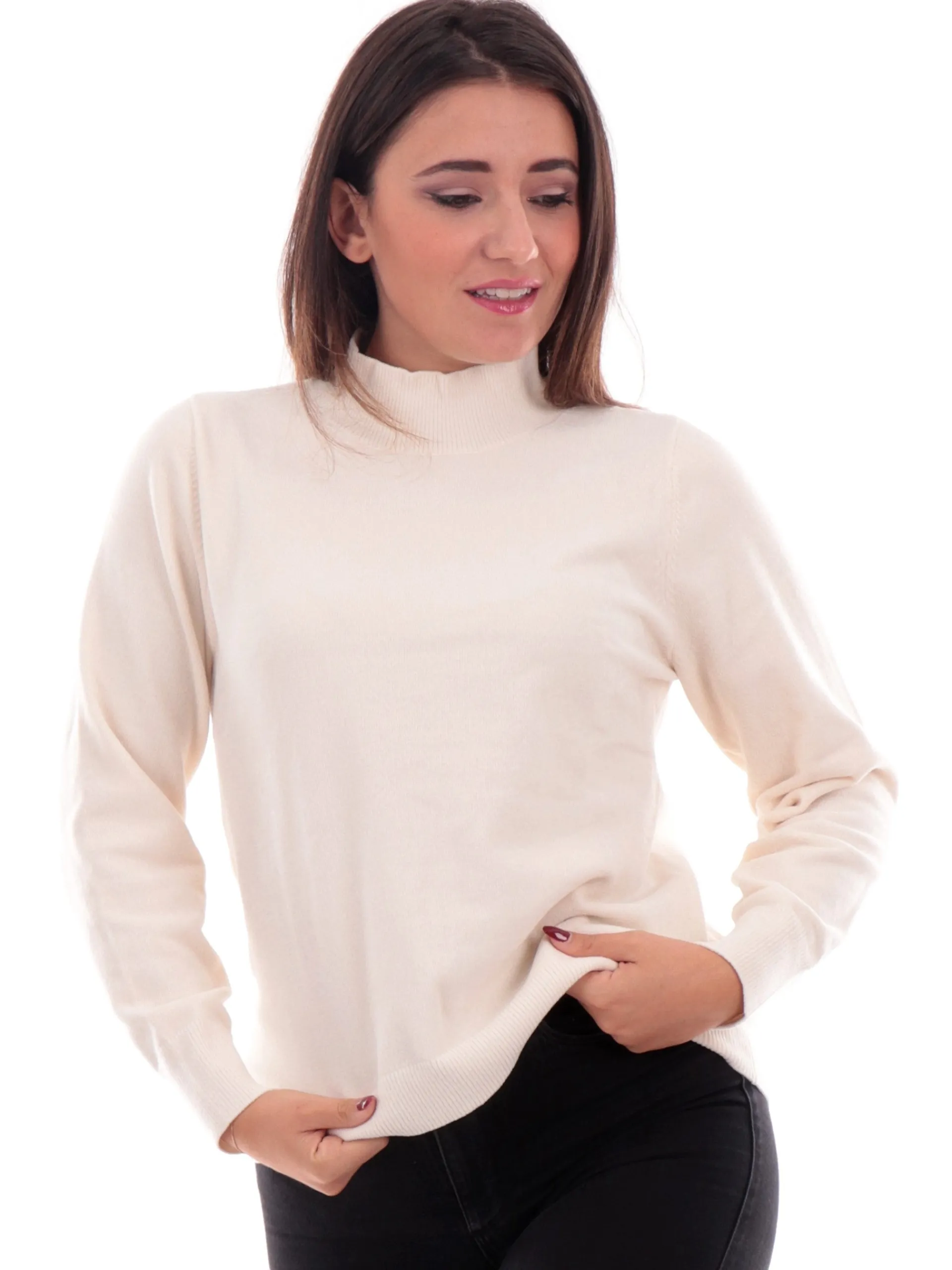 YES ZEE Maglie*Maglione ciniglia bianco da donna con ricamo M098IE000