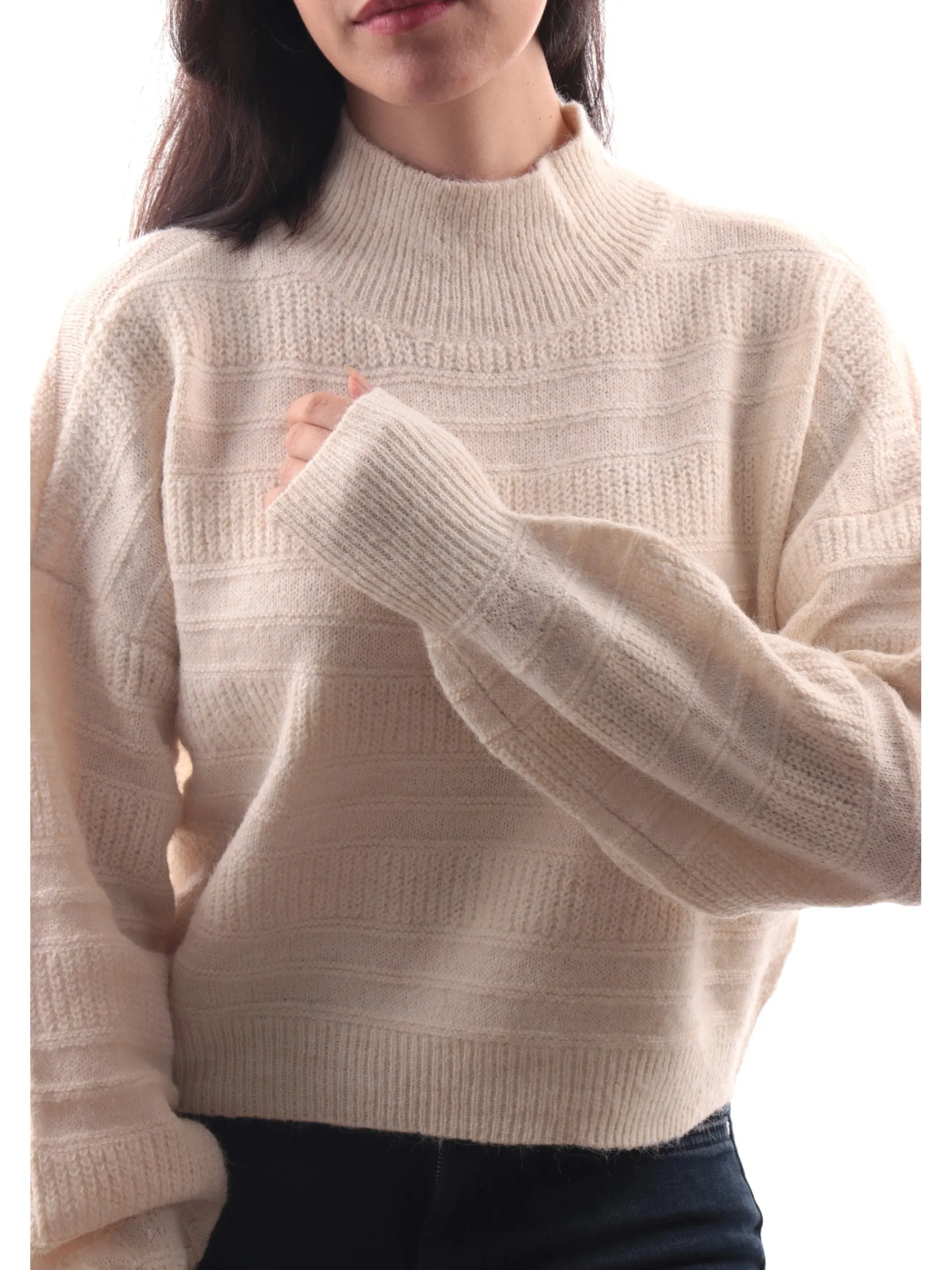 ONLY Maglie*Maglione collo alto beige da donna crop 15324278