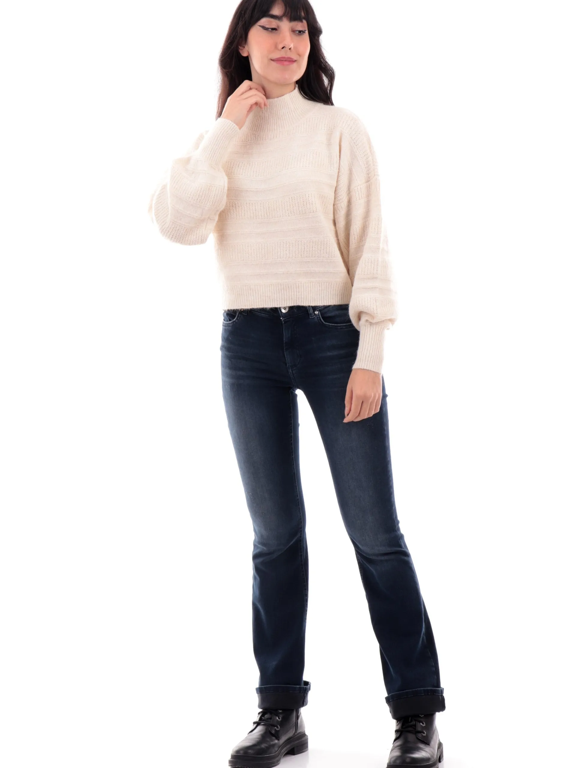 ONLY Maglie*Maglione collo alto beige da donna crop 15324278