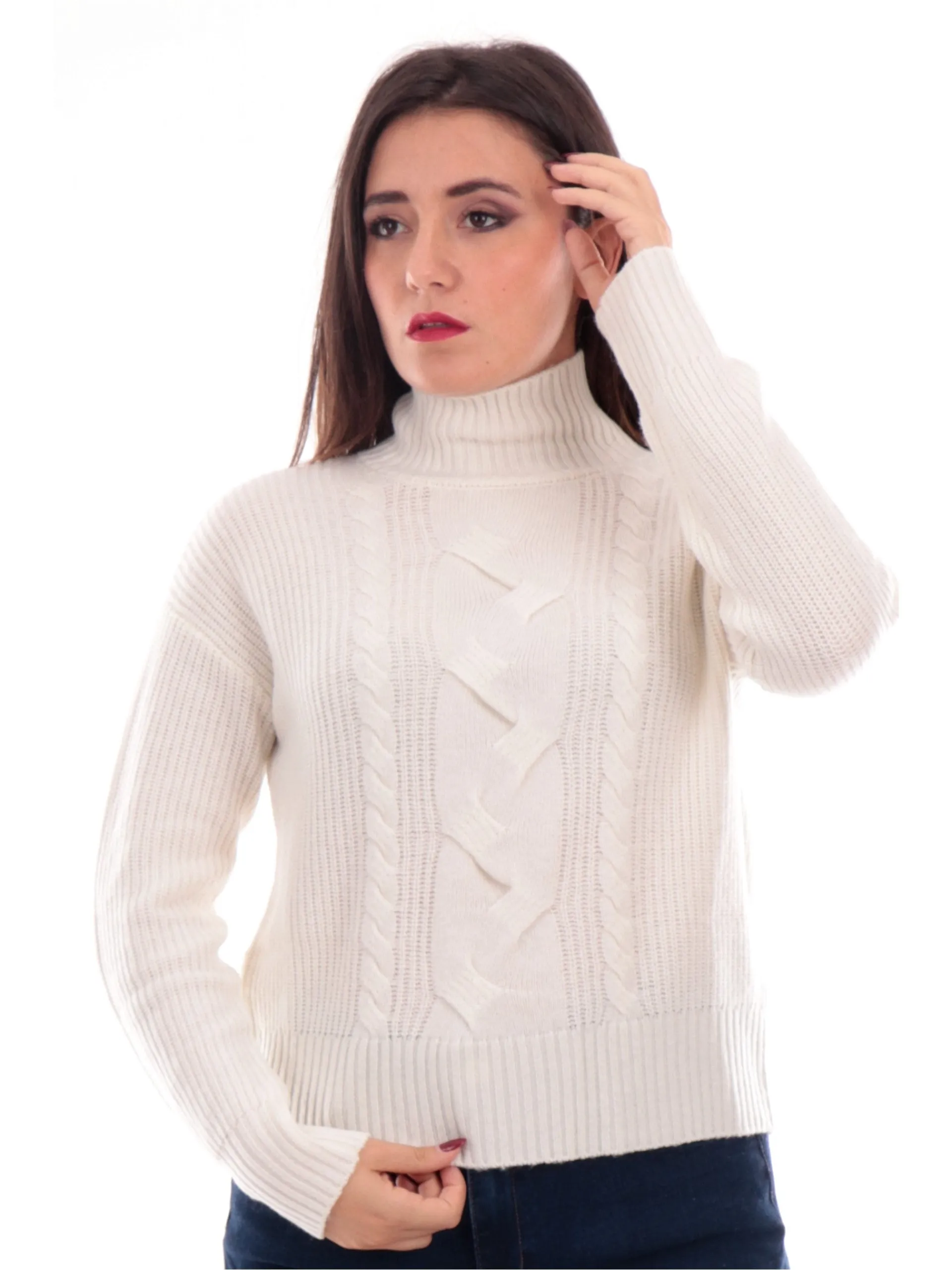 EMME MARELLA Maglie*Maglione dolcevita bianco da donna con intreccio SPIANO