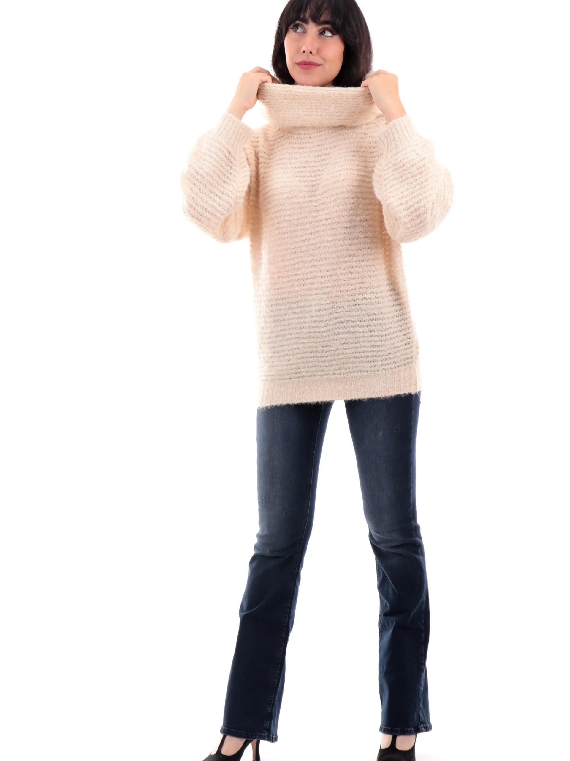 MOLLYBRACKEN Maglie*Maglione dolcevita Molly Bracken bianco da donna tessuto a nodi LA1610ACN