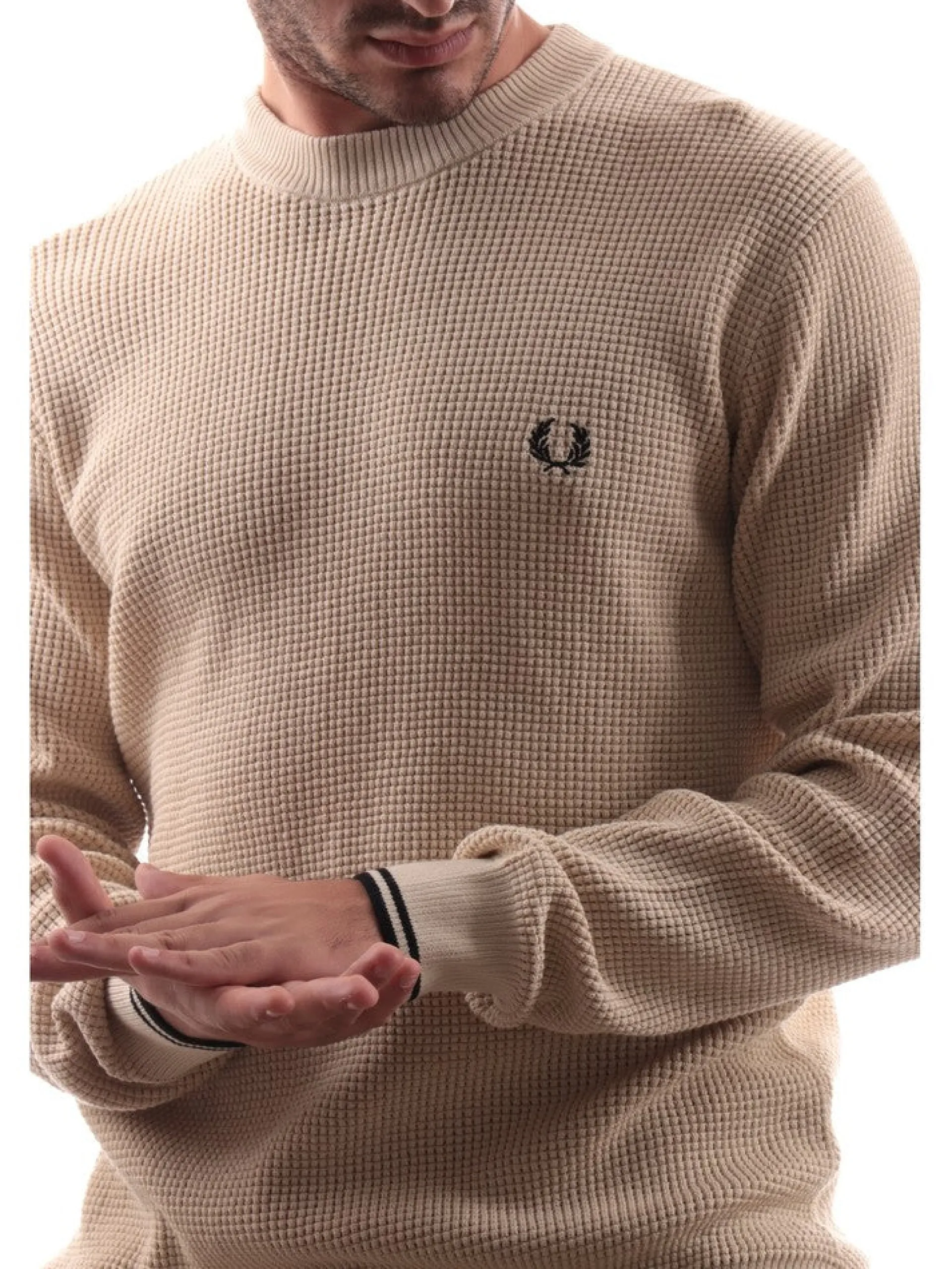 FRED PERRY Maglie*Maglione beige da uomo Waffle Stitch K65076