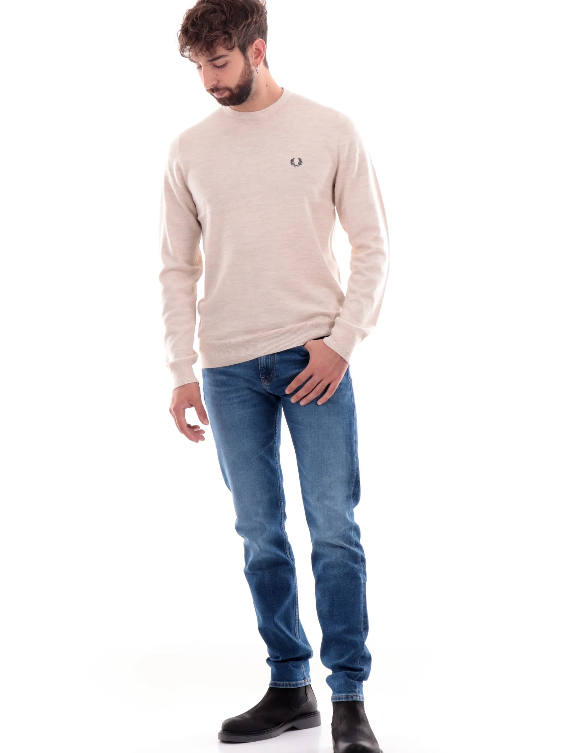 FRED PERRY Maglie*Maglione beige da uomo Classic Crew Neck Jumper K9601