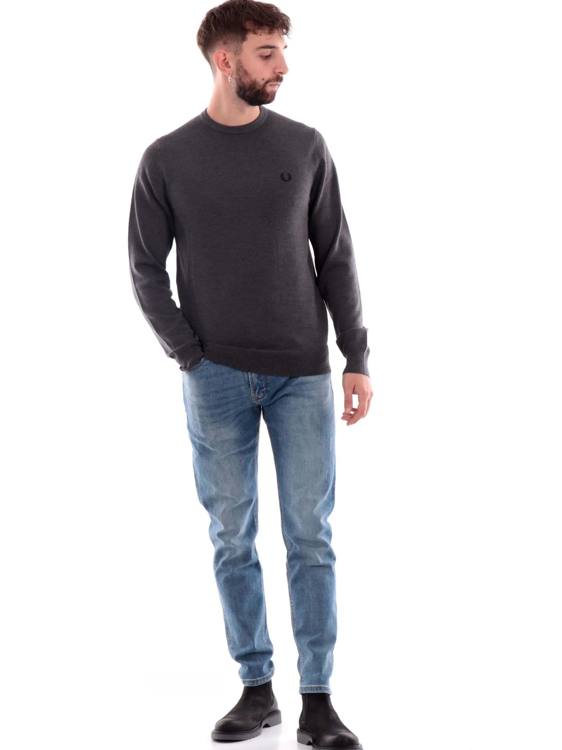 FRED PERRY Maglie*Maglione grigio da uomo Classic Crew Neck Jumper K9601