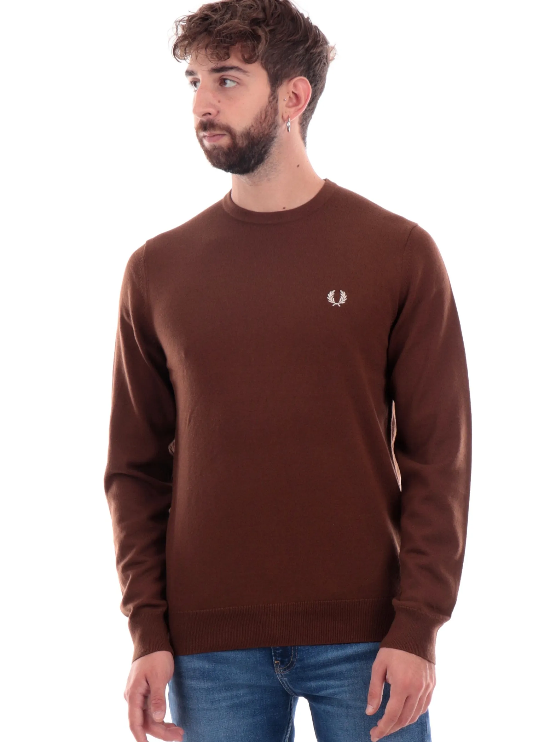 FRED PERRY Maglie*Maglione marrone da uomo Classic Crew Neck Jumper K9601