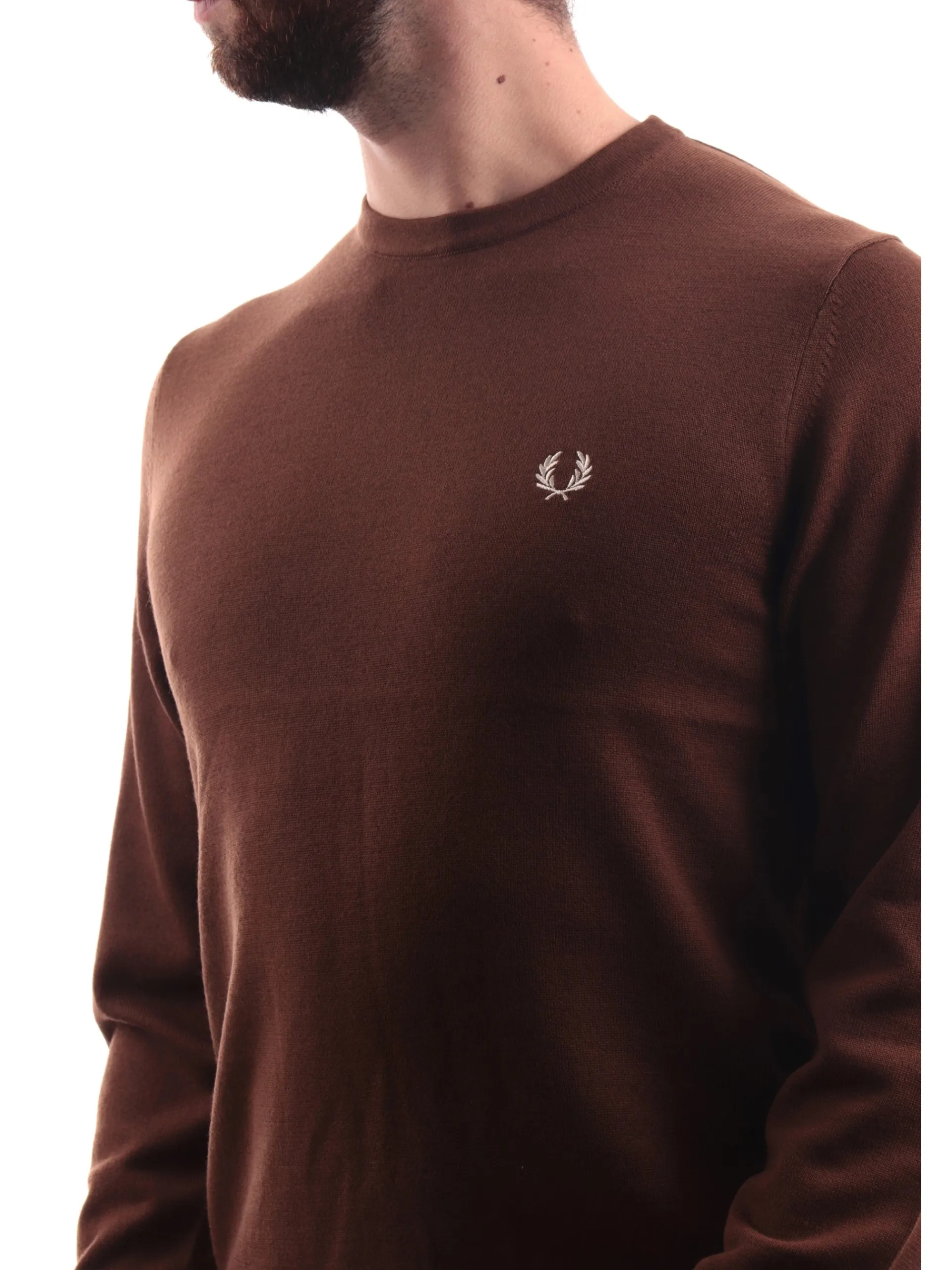 FRED PERRY Maglie*Maglione marrone da uomo Classic Crew Neck Jumper K9601