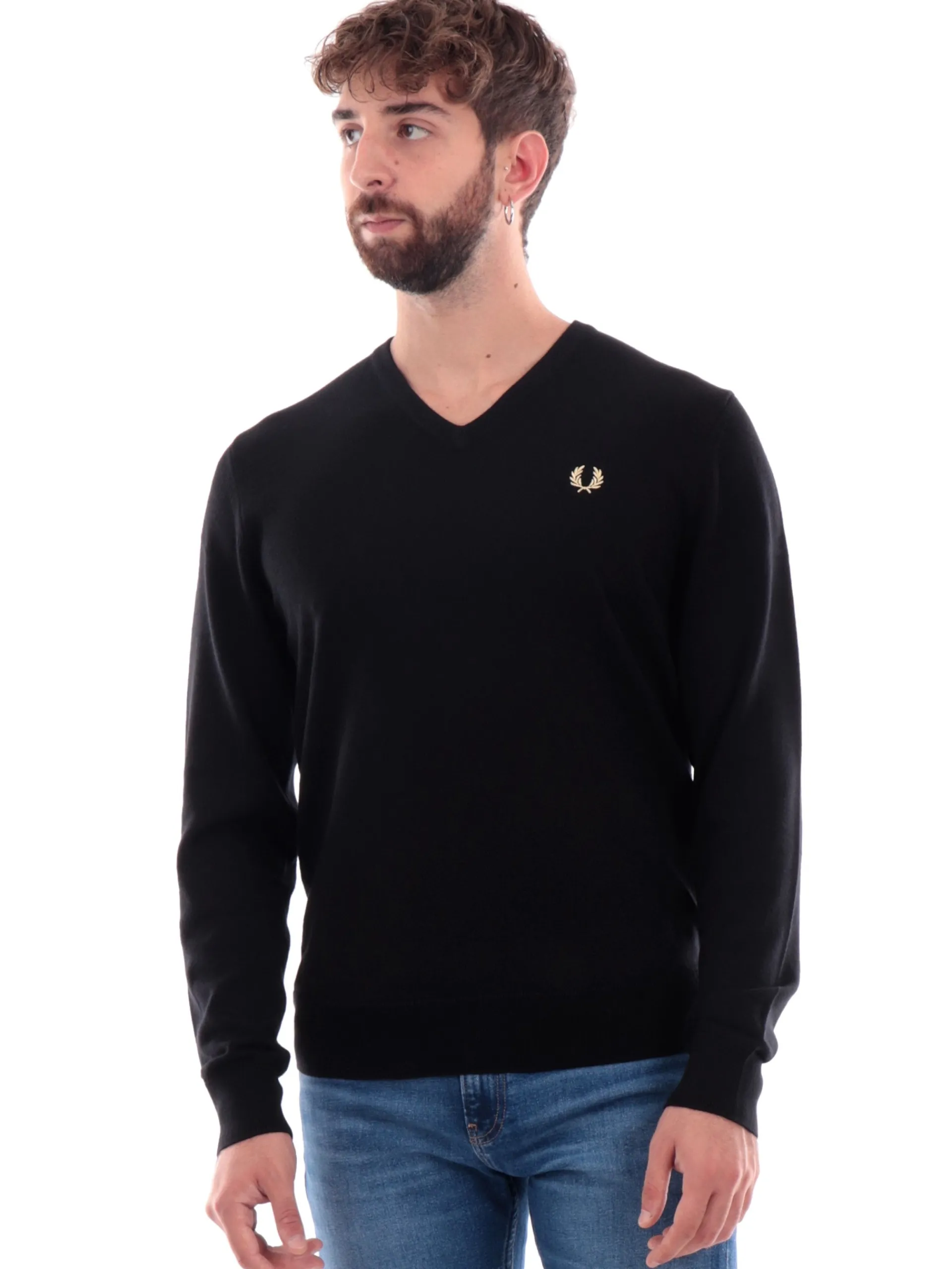 FRED PERRY Maglie*Maglione nero da uomo scollo a V K9600
