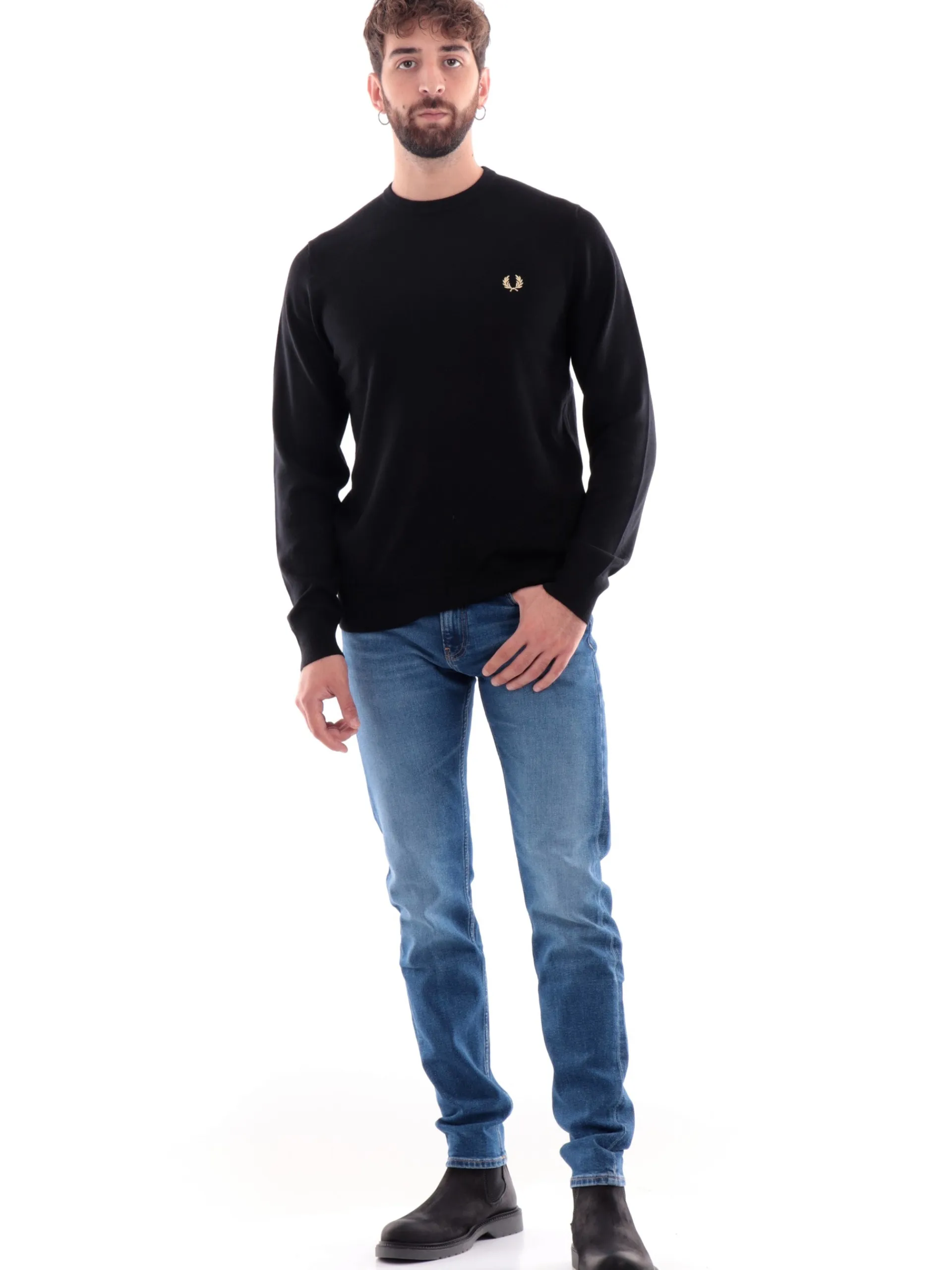 FRED PERRY Maglie*Maglione nero da uomo Classic Crew Neck Jumper K9601