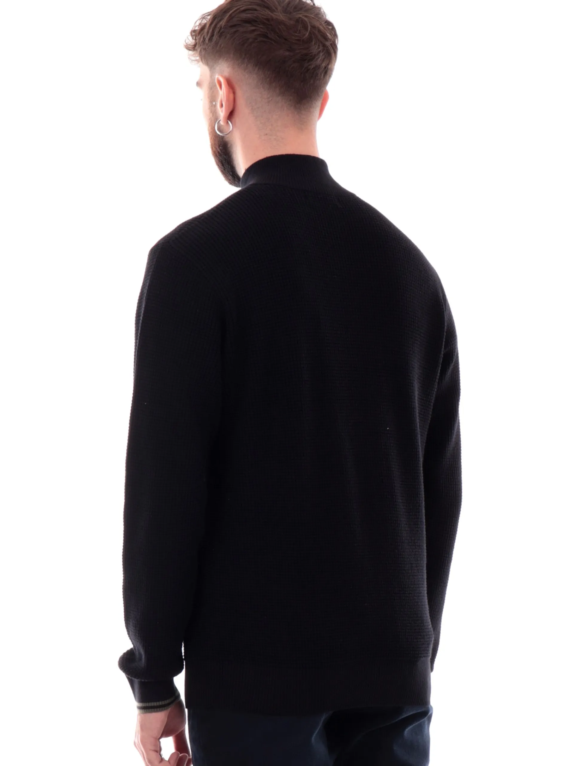FRED PERRY Maglie*Maglione nero da uomo full zip Waffle Stitch K8557