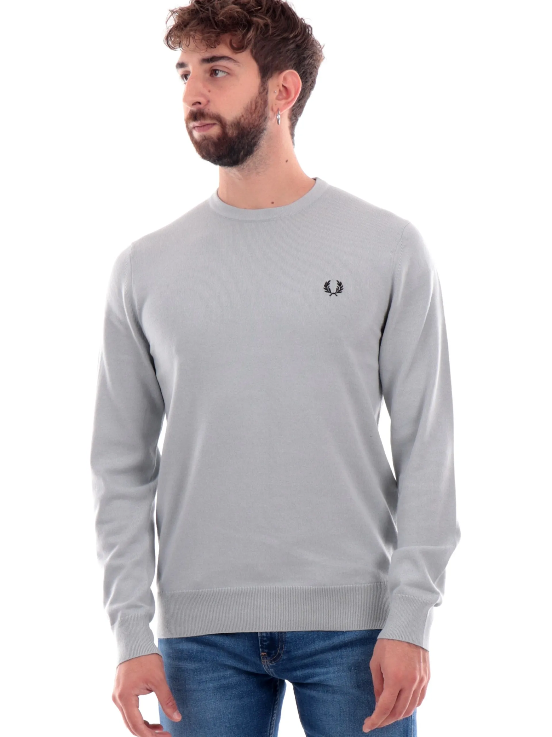 FRED PERRY Maglie*Maglione silver blue da uomo Classic Crew Neck Jumper K9601