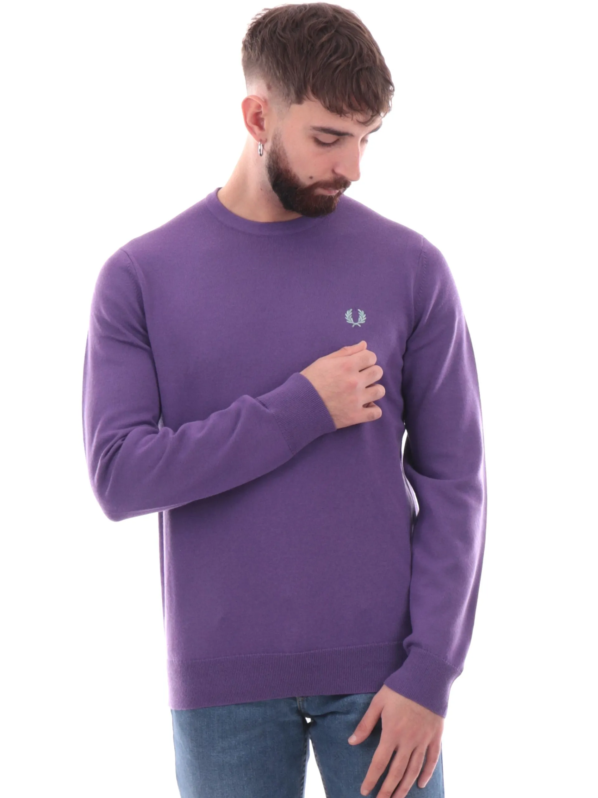 FRED PERRY Maglie*Maglione viola da uomo Classic Crew Neck Jumper K9601