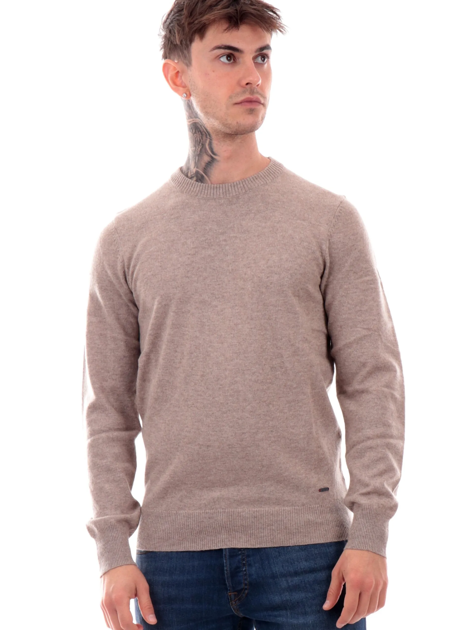 GIANNI LUPO Maglie*Maglione beige da uomo in lana GL383SF24