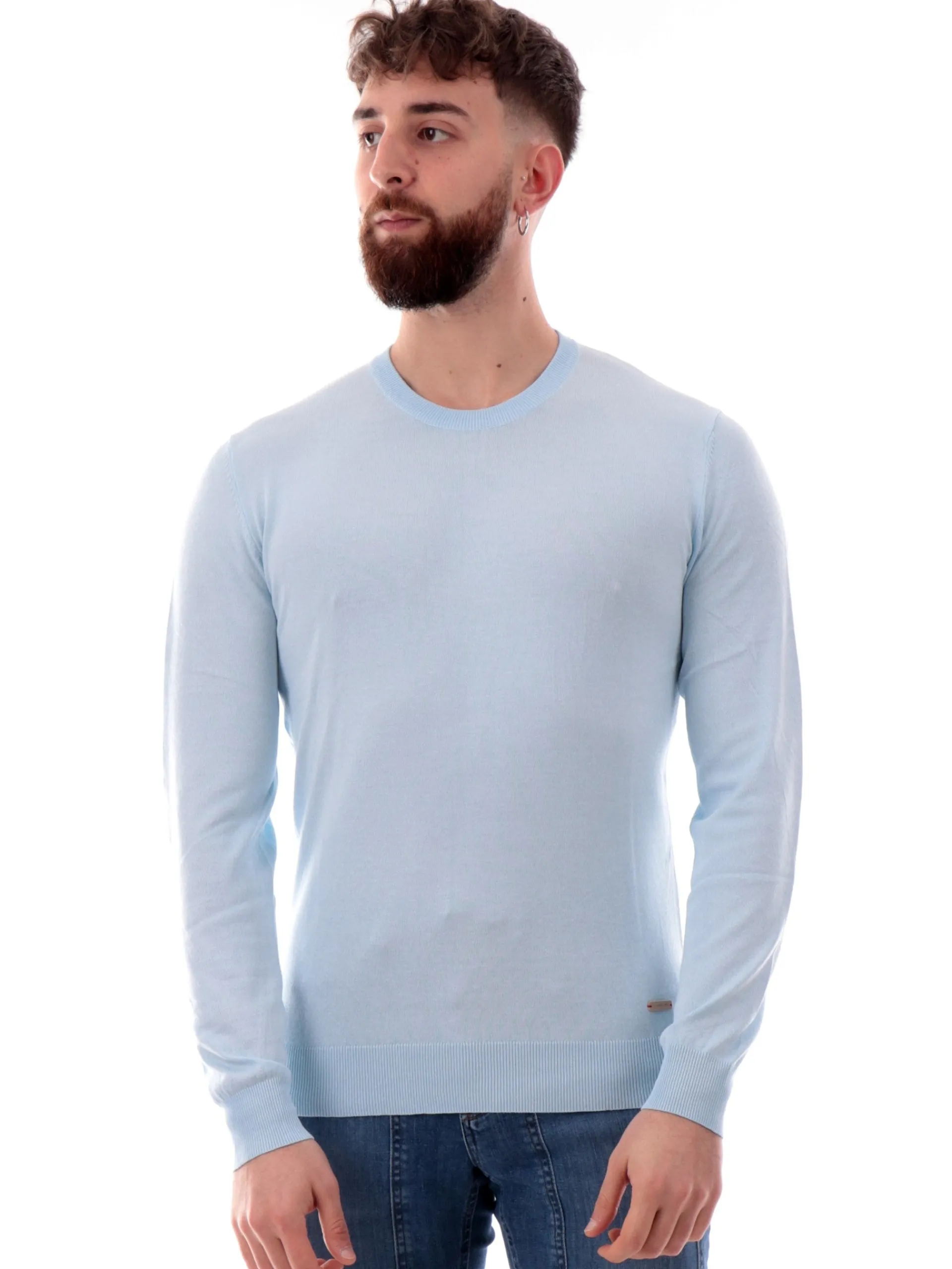GIANNI LUPO Maglie*Maglione girocollo blu da uomo in viscosa GL512SS25