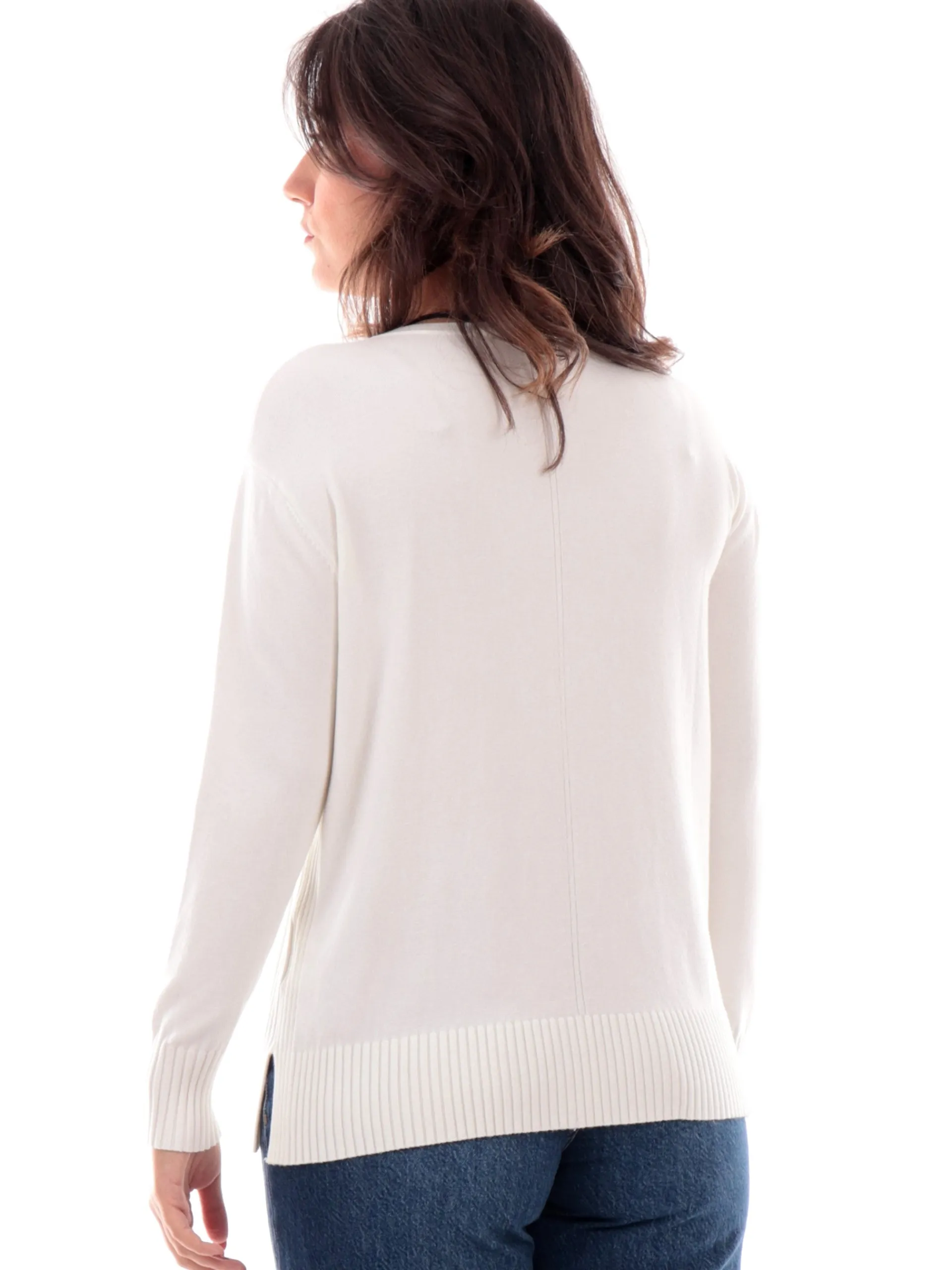 ANIS Maglie*Maglione girocollo bianco da donna vestibilità morbida 245W6056